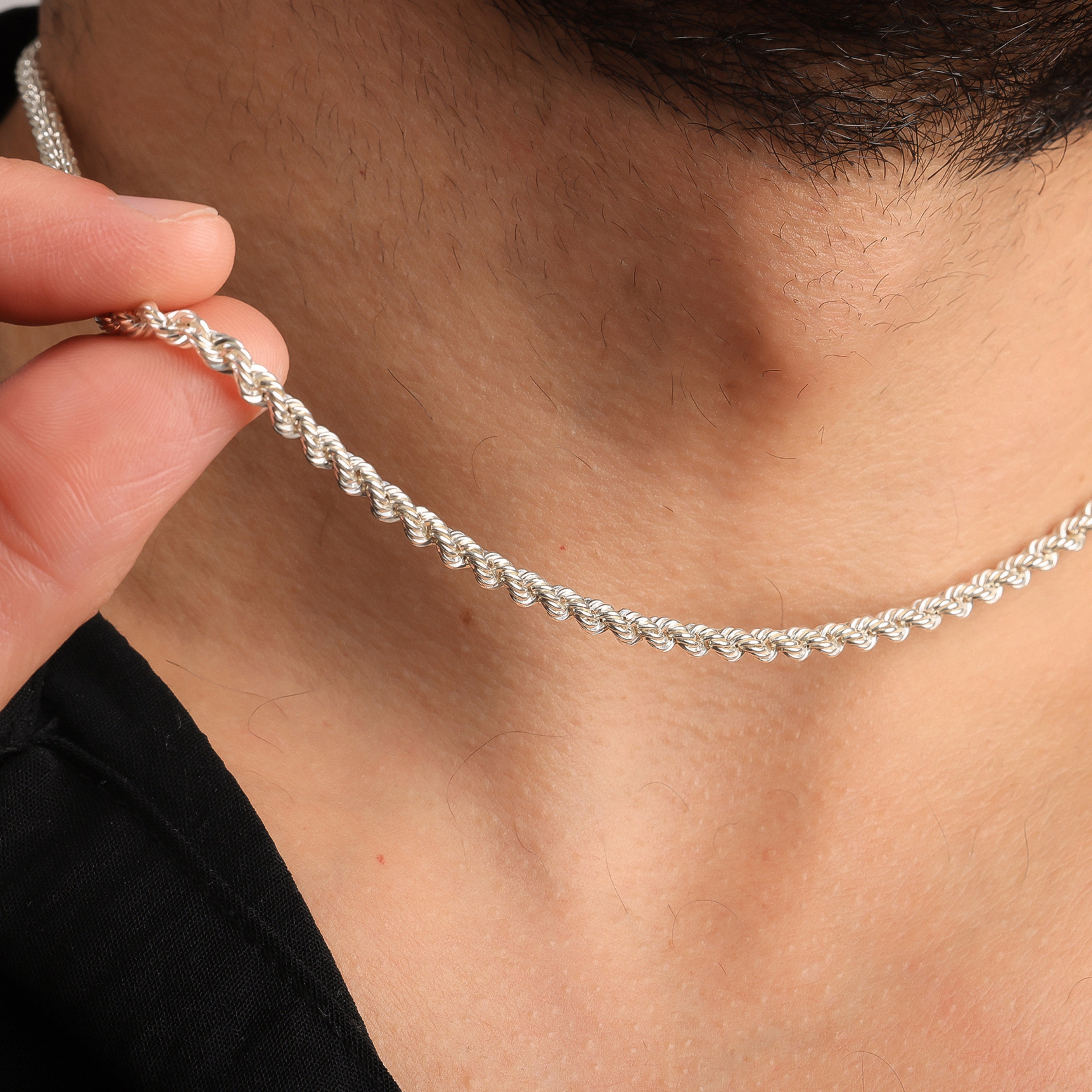 Rope Chain Necklace for Men | Silver Braided Chain | Classic Men’s Jewelry - Dainty Gift Jewelry