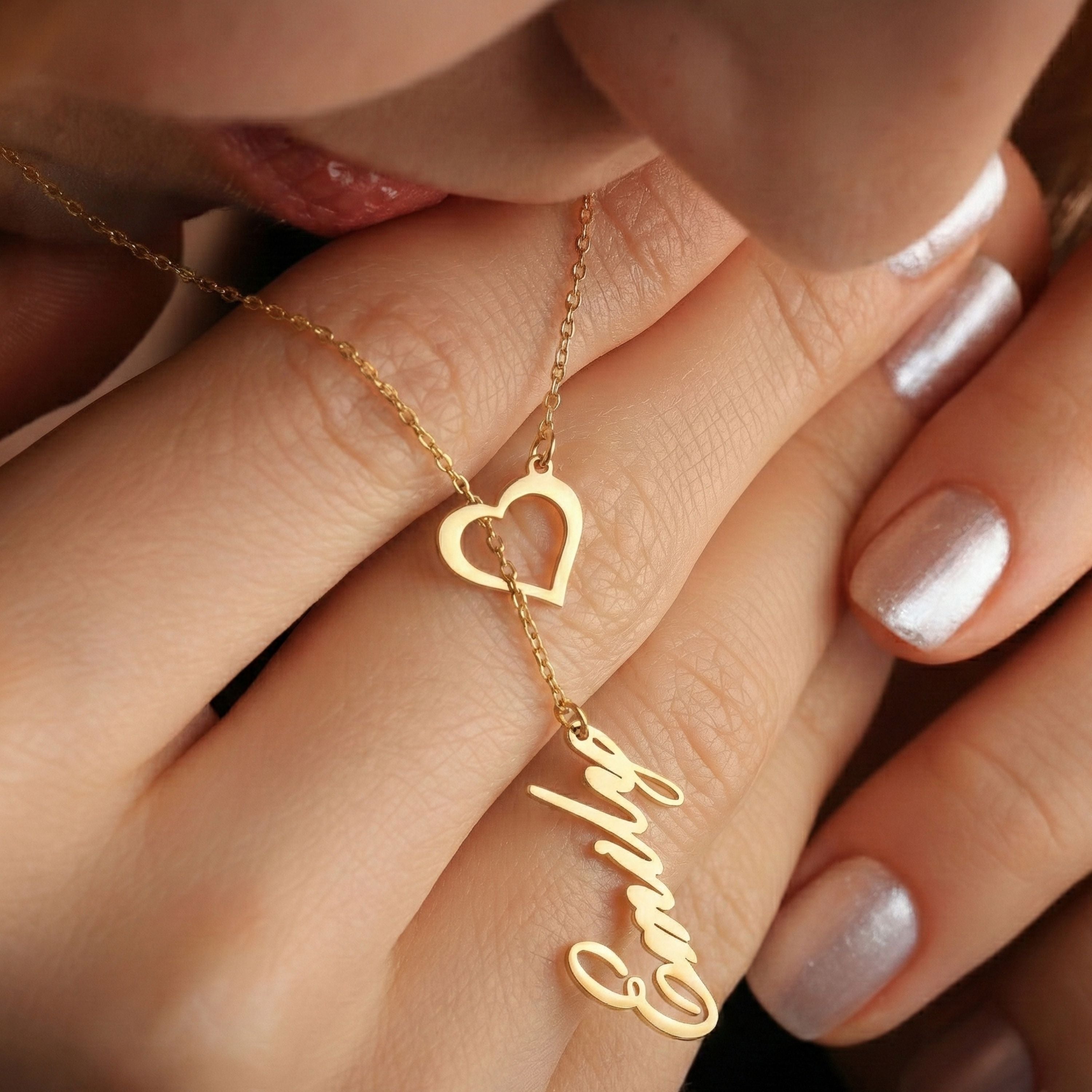 Personalized Name Necklace with Heart for Women