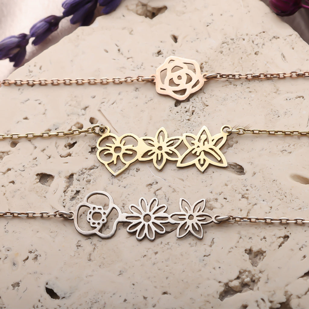 Personalized Birth Flower Bracelet for Women