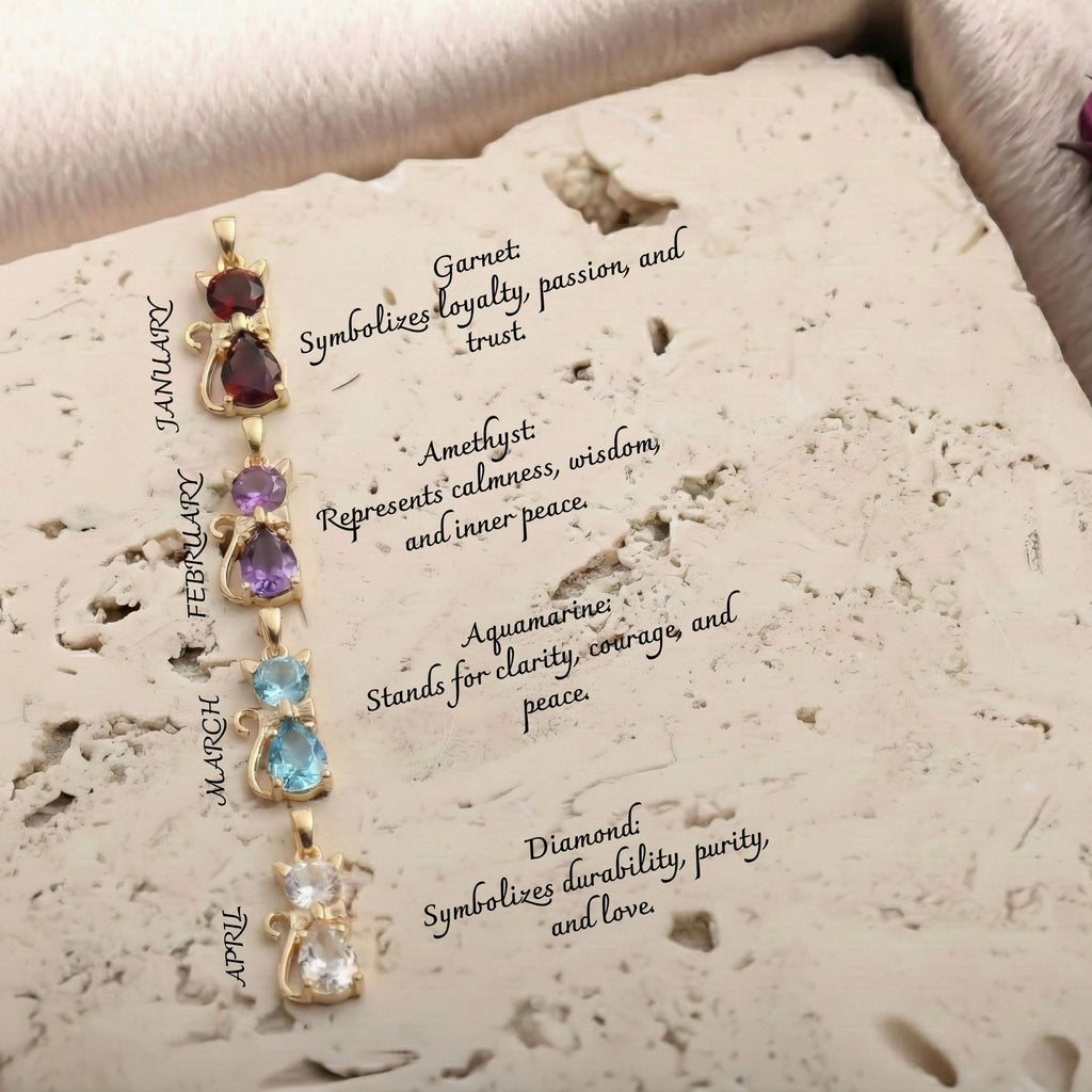 Personalized Birthstone Cat Necklace - Dainty Gift Jewelry