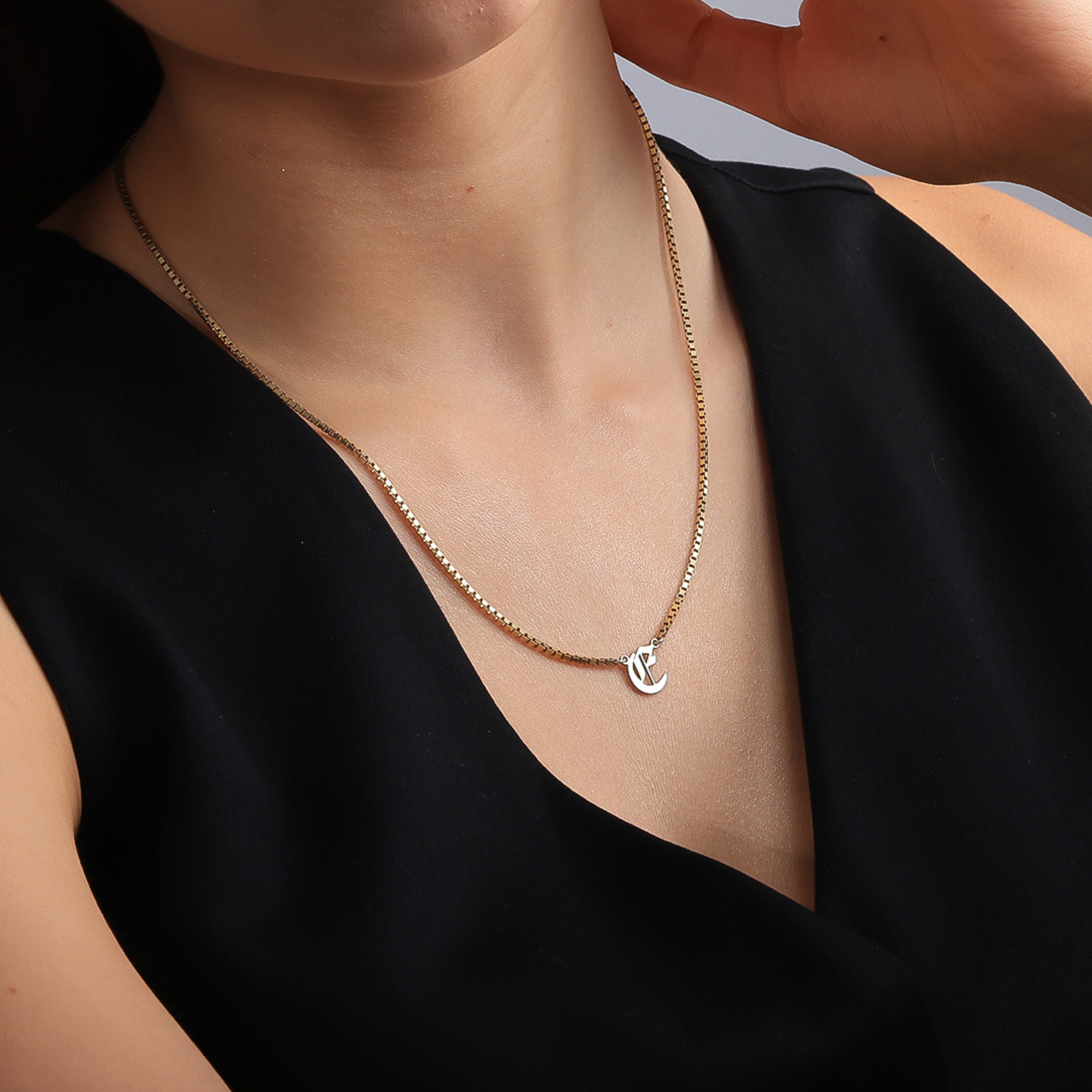 Old English Initial Necklace for Women | Gothic Letter Pendant