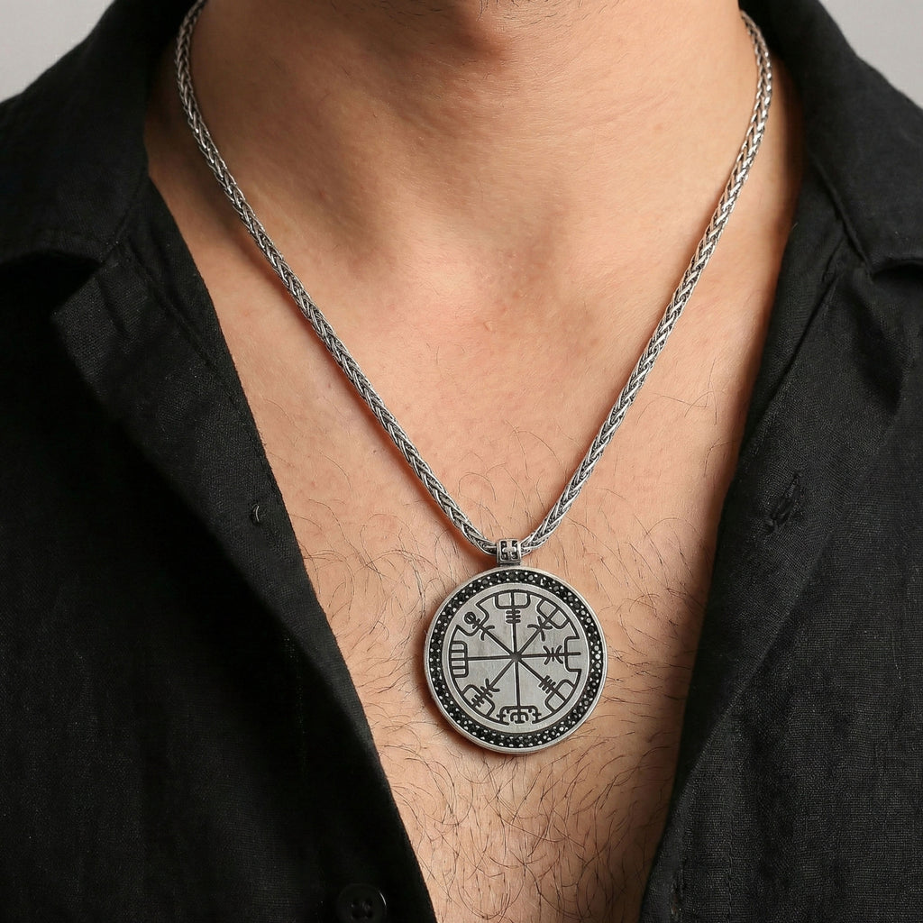 Men’s Symbolic Compass Necklace | Direction Pendant Necklace for Men