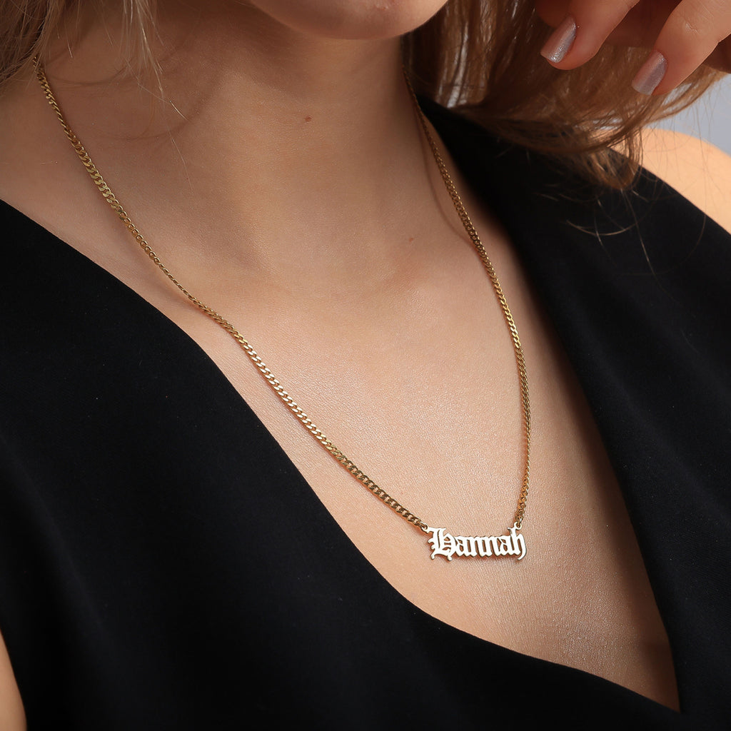 Old English Name Necklace for Women