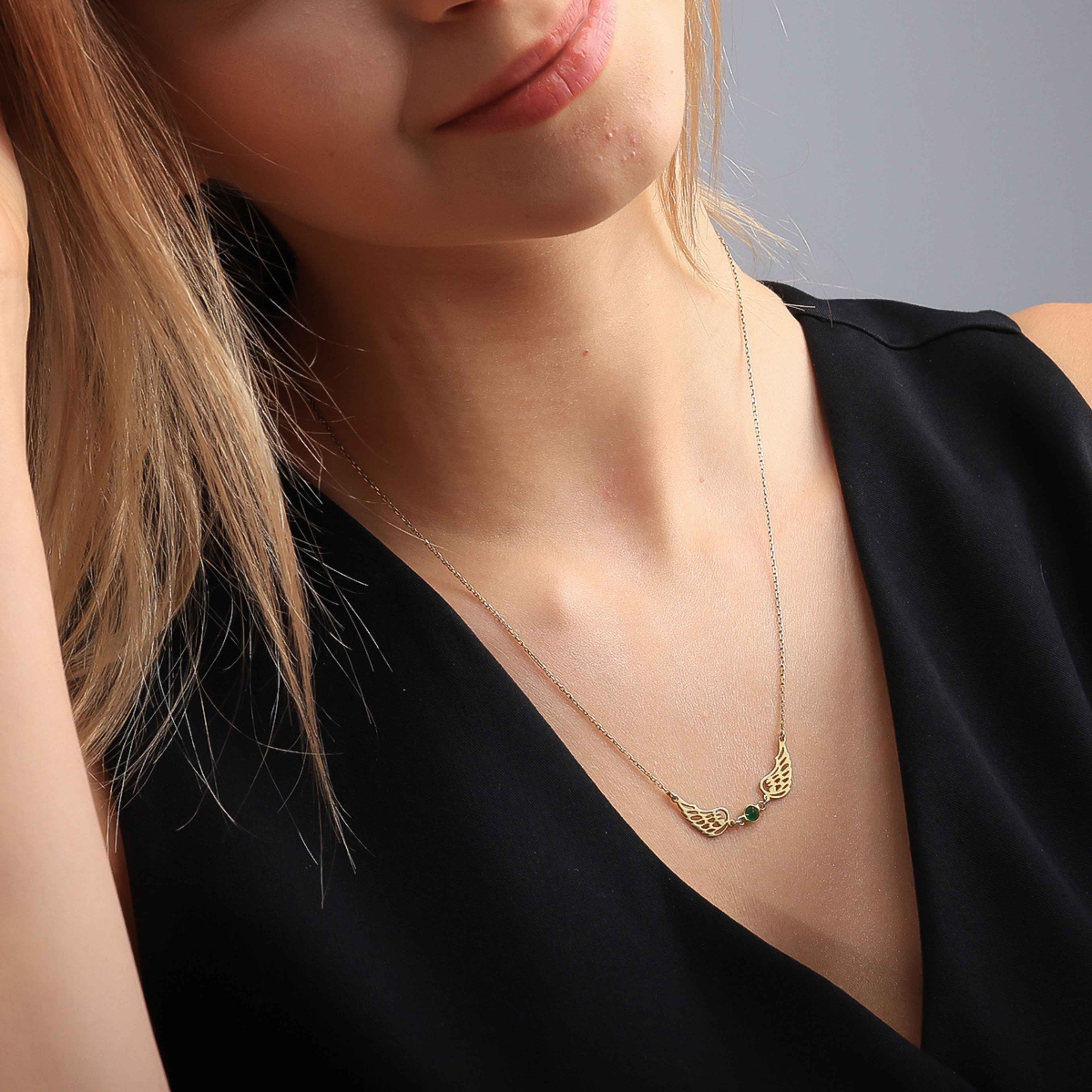 Angel Wings Birthstone Necklace for Women | Personalized Wing Jewelry Gift - Dainty Gift Jewelry