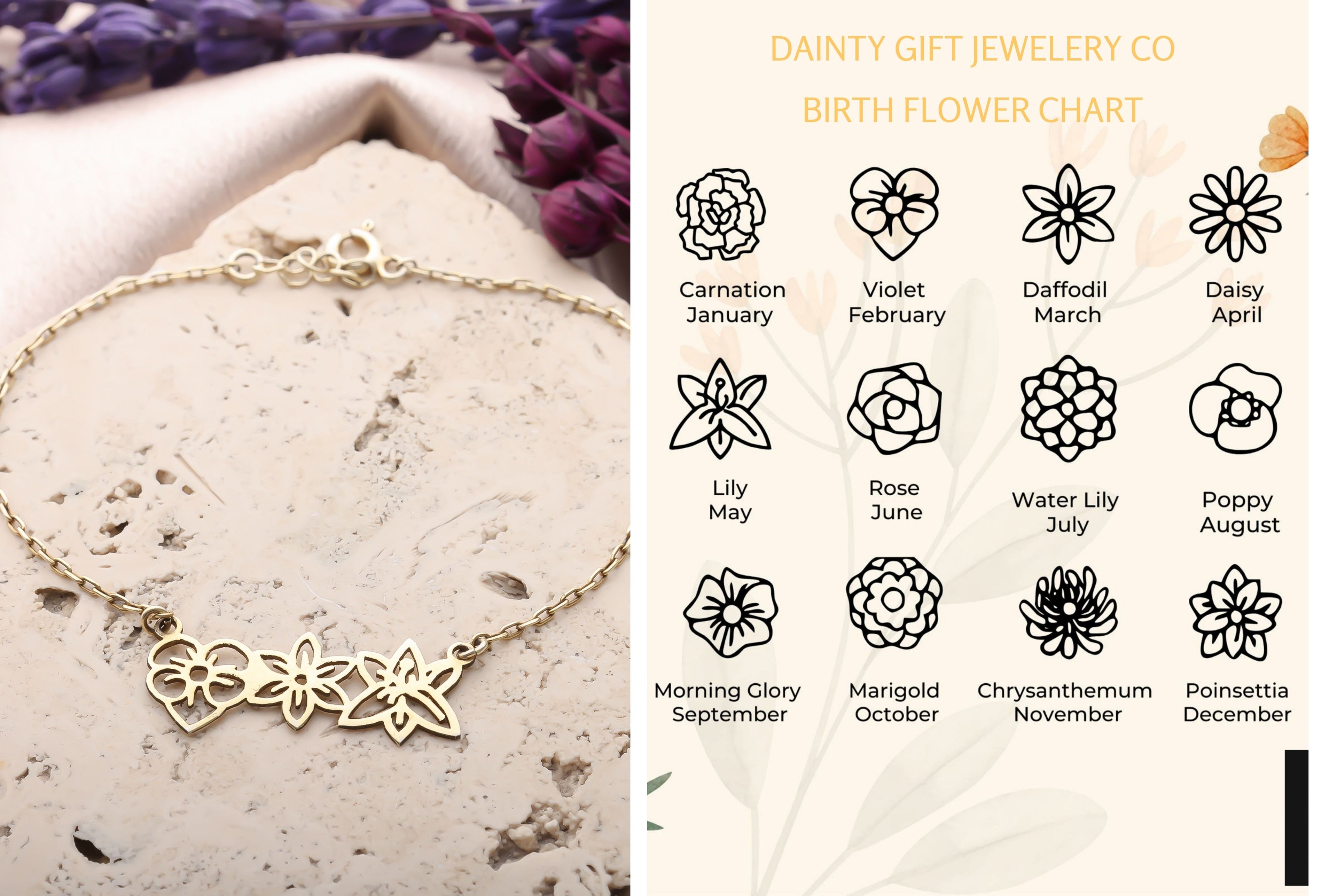 Personalized Birth Flower Bracelet for Women