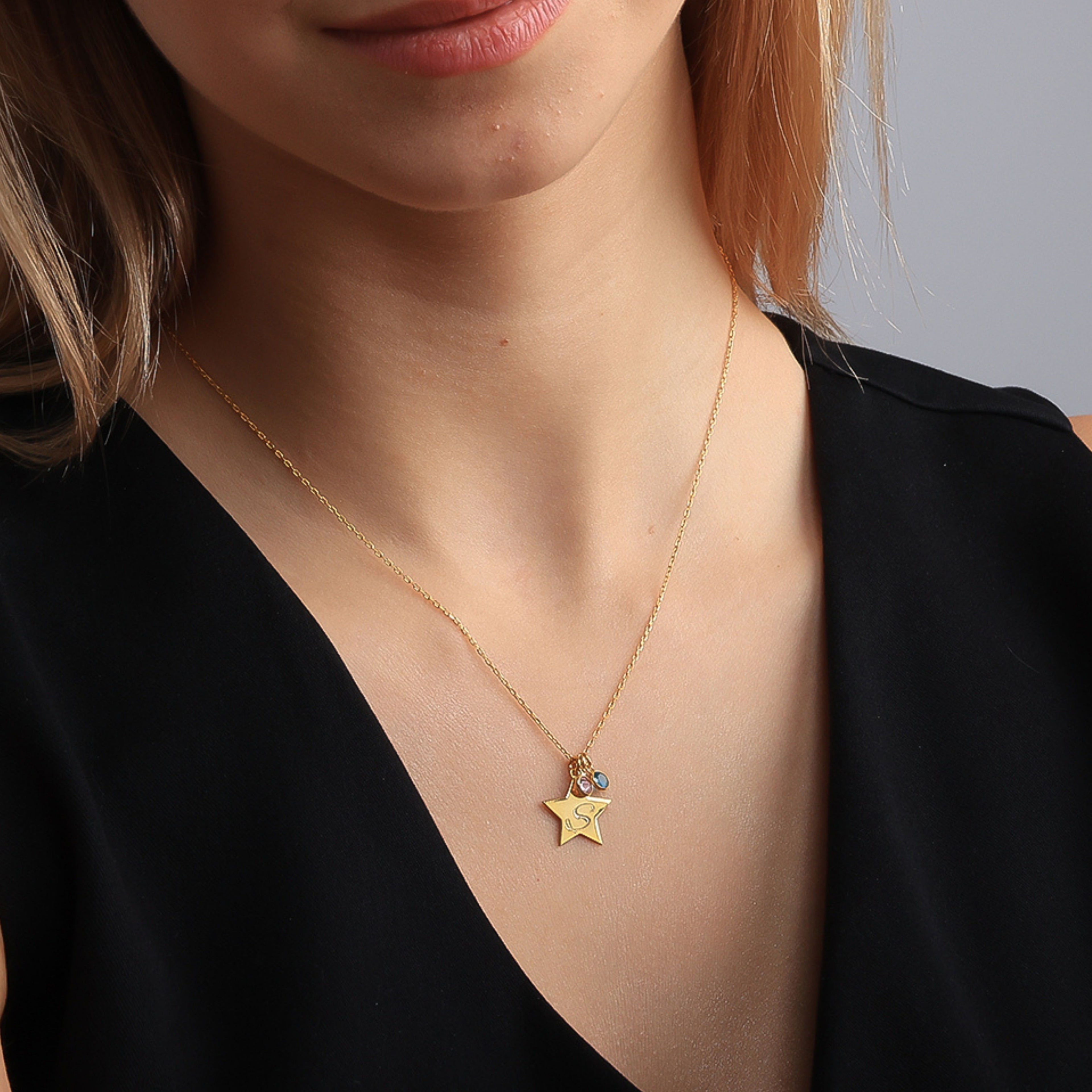 Custom Star Letter Necklace with Birthstones | Meaningful Gift Jewelry