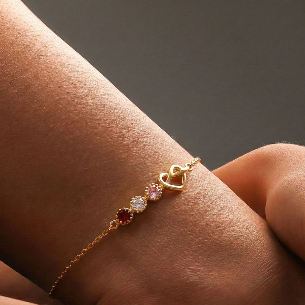 Personalized Birthstone Heart Anklet | Custom Love Charm Ankle Bracelet - Dainty Gift Jewelry