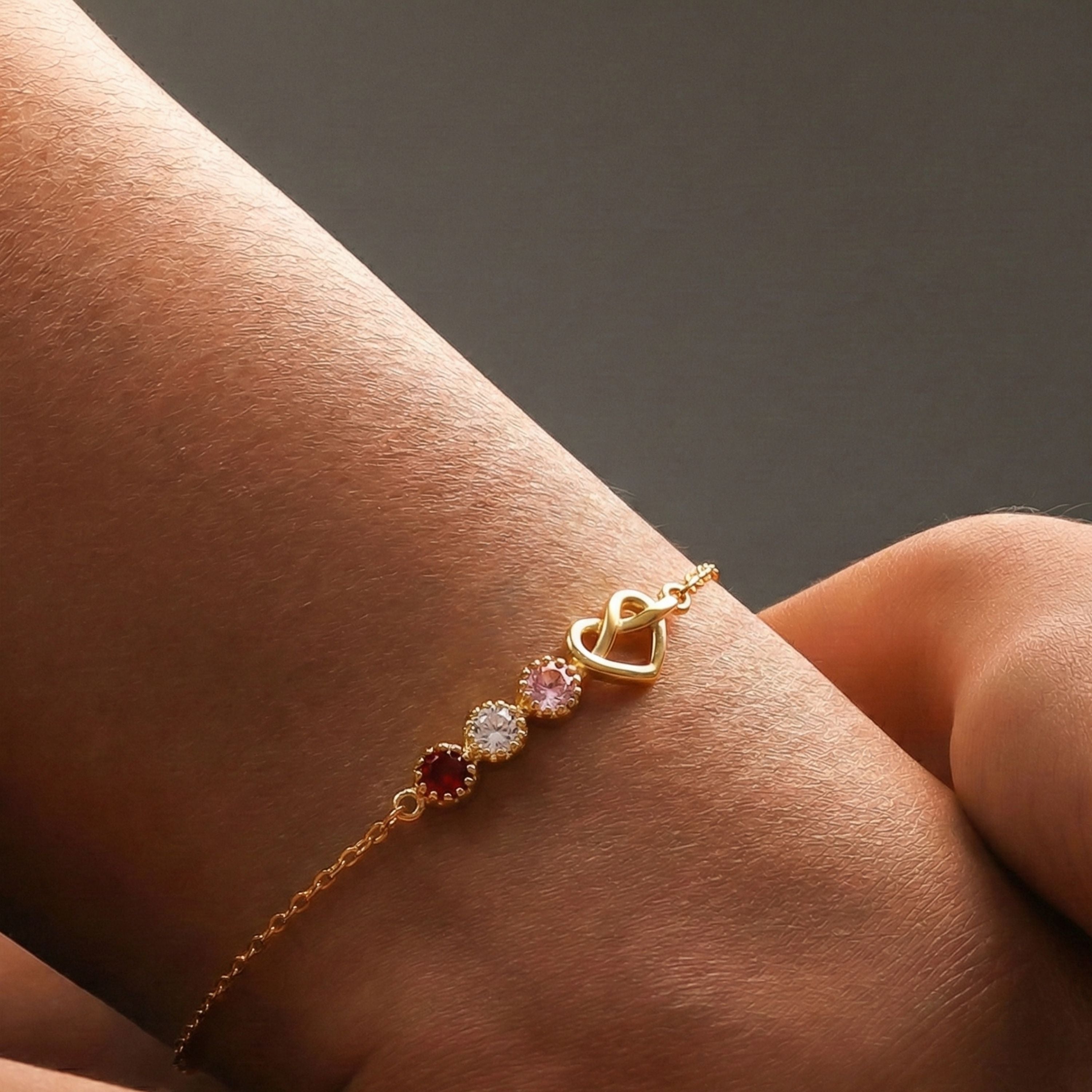 Personalized Birthstone Heart Anklet | Custom Love Charm Ankle Bracelet - Dainty Gift Jewelry