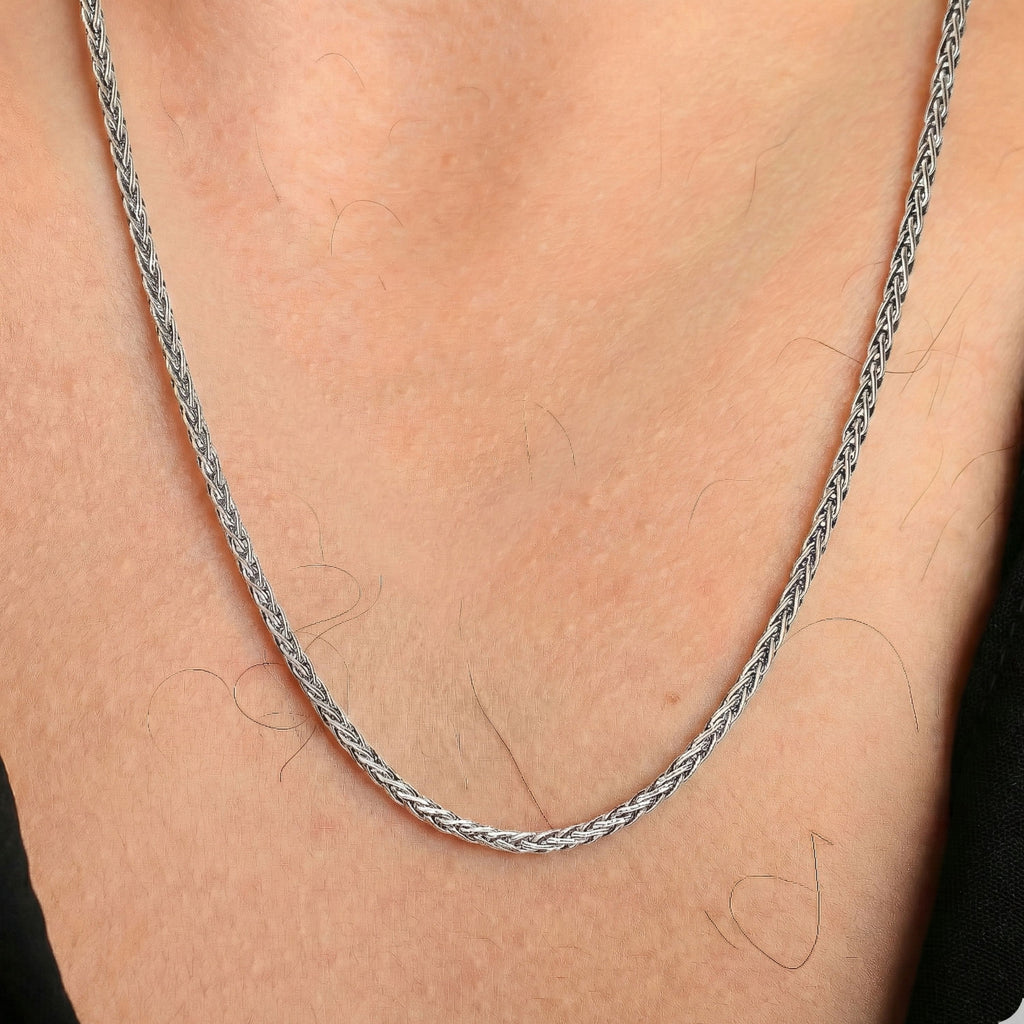 Men’s Braided Chain Necklace | Wheat Chain Silver Look Minimal Men Jewelry - Dainty Gift Jewelry
