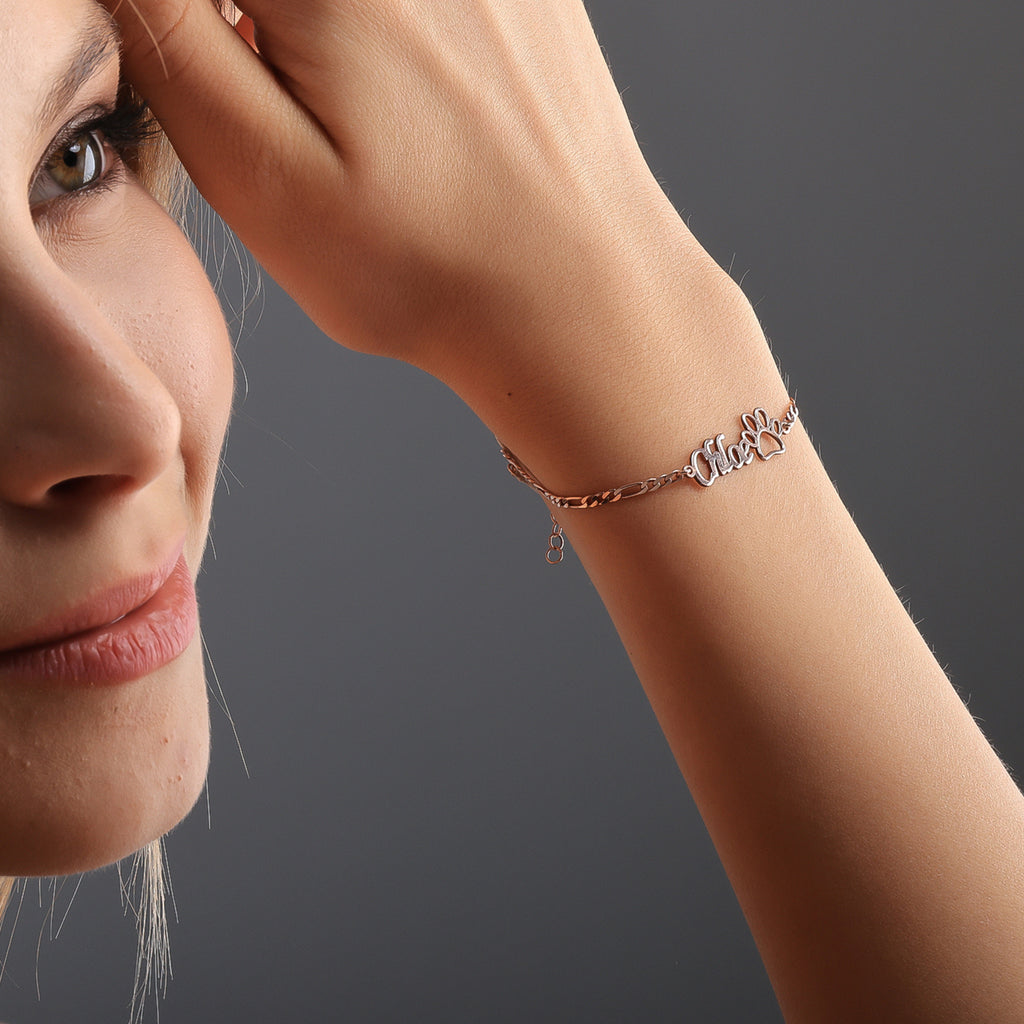 Personalized Paw Name Bracelet | Custom Pet Name Jewelry - Dainty Gift Jewelry