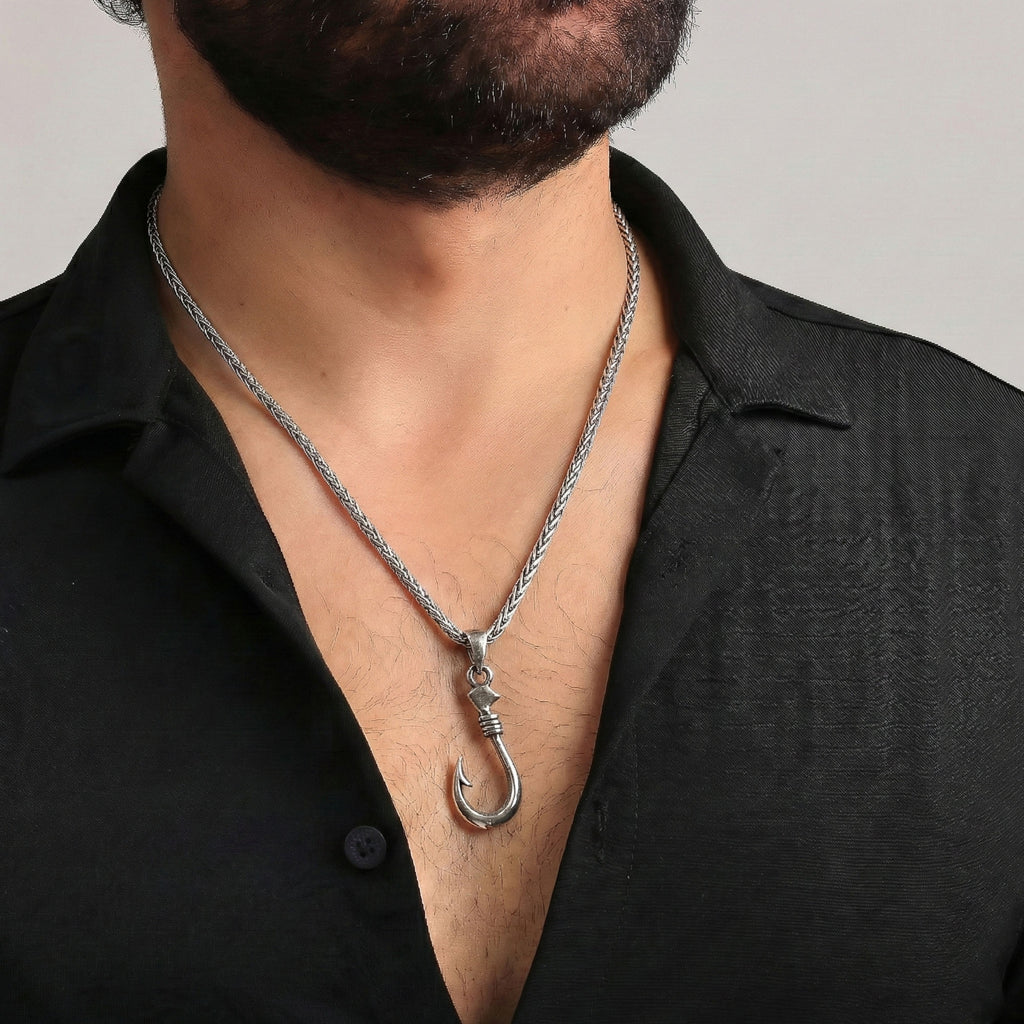Fish Hook Necklace for Men | Silver Fishing Pendant - Dainty Gift Jewelry