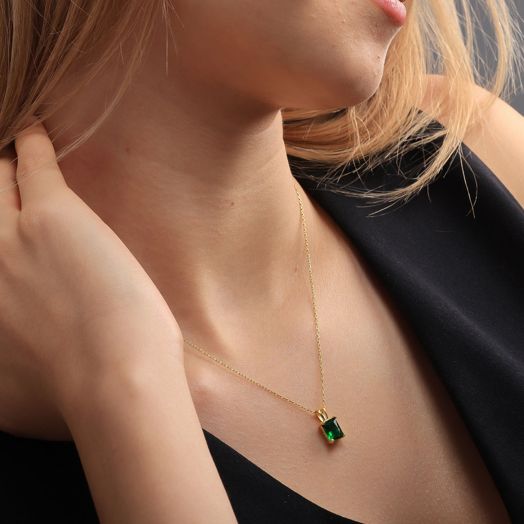 Emerald Green Pendant Necklace – Gold Plated Sterling Silver - Dainty Gift Jewelry