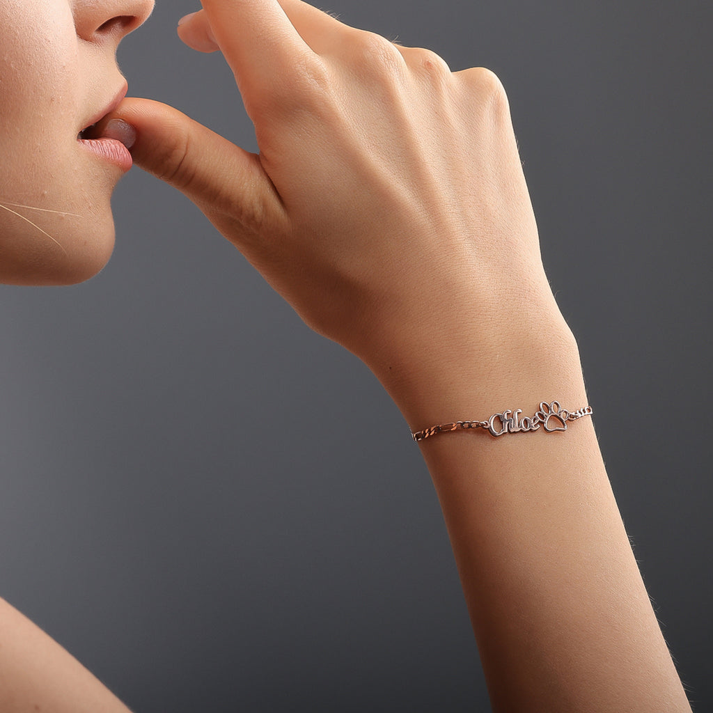 Personalized Paw Name Bracelet | Custom Pet Name Jewelry - Dainty Gift Jewelry