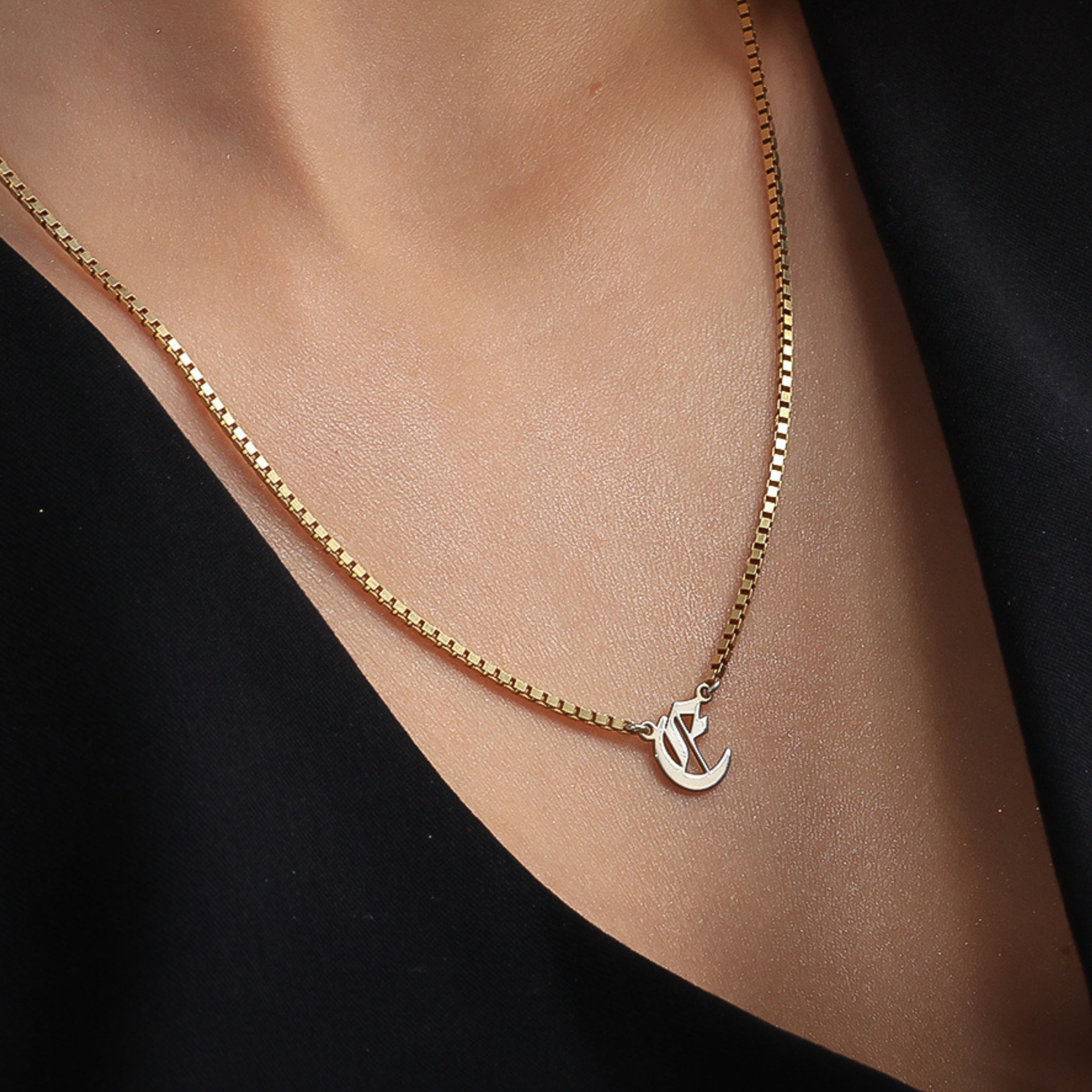 Old English Initial Necklace for Women | Gothic Letter Pendant