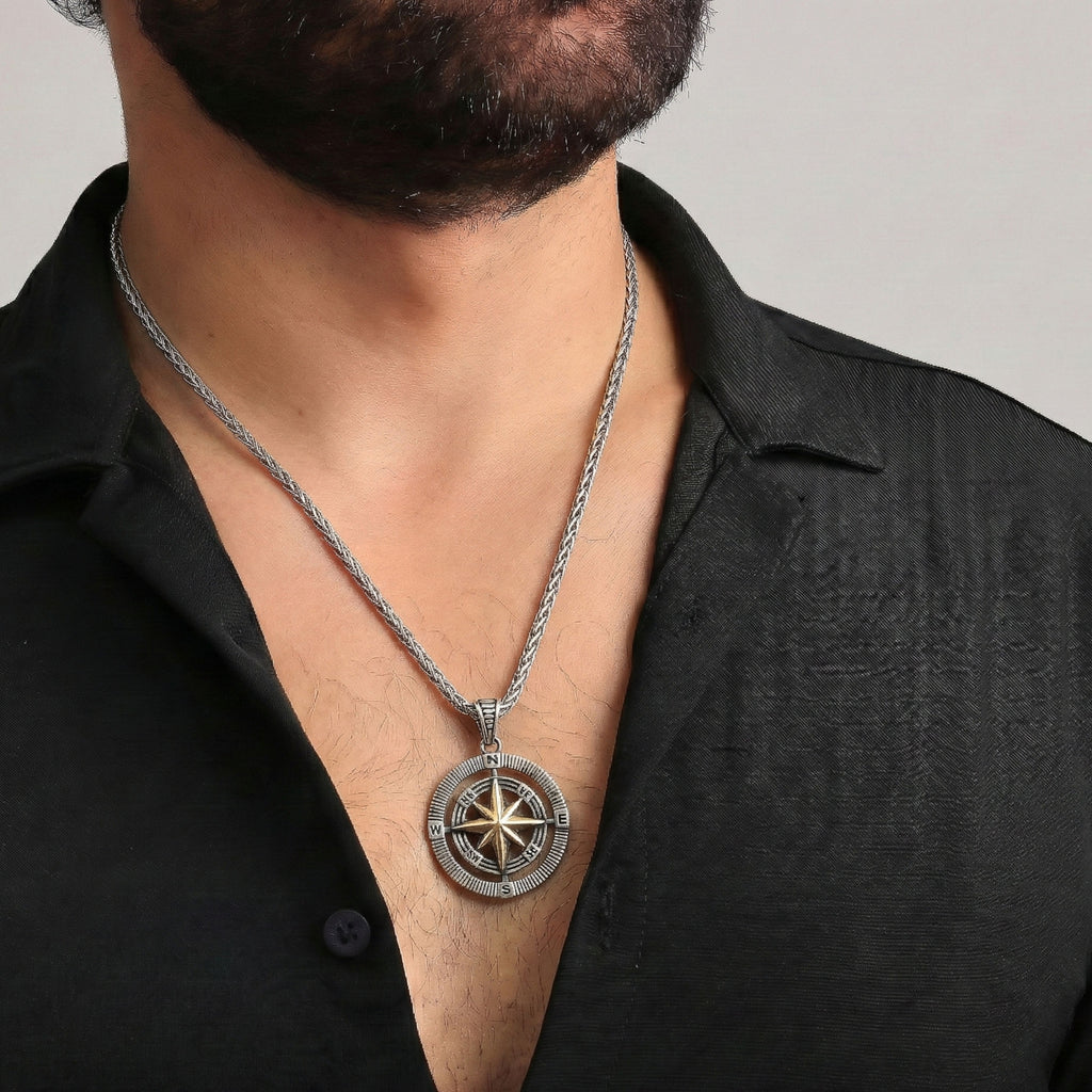 Sterling Silver North Star Compass Necklace - Dainty Gift Jewelry