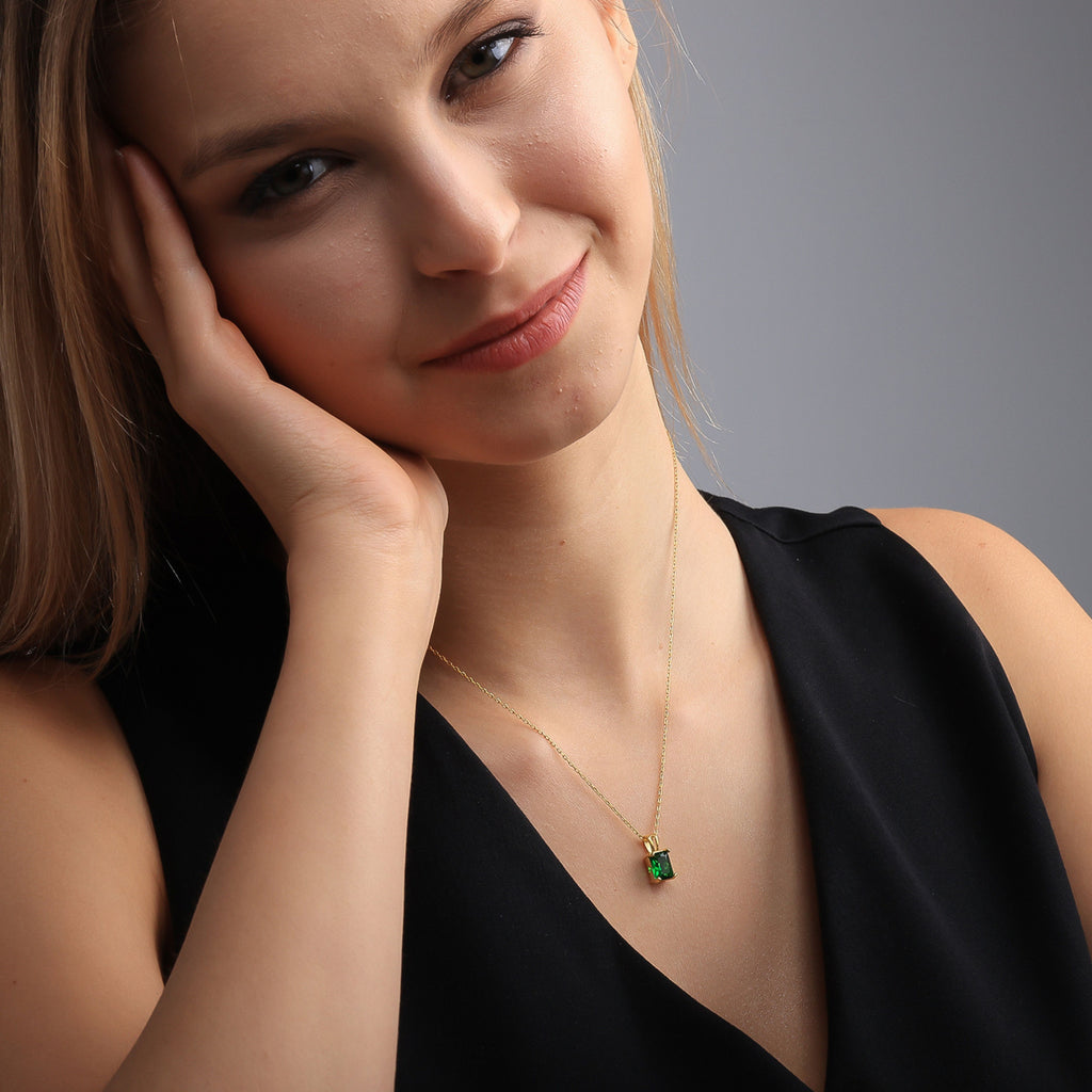 Emerald Green Pendant Necklace – Gold Plated Sterling Silver - Dainty Gift Jewelry
