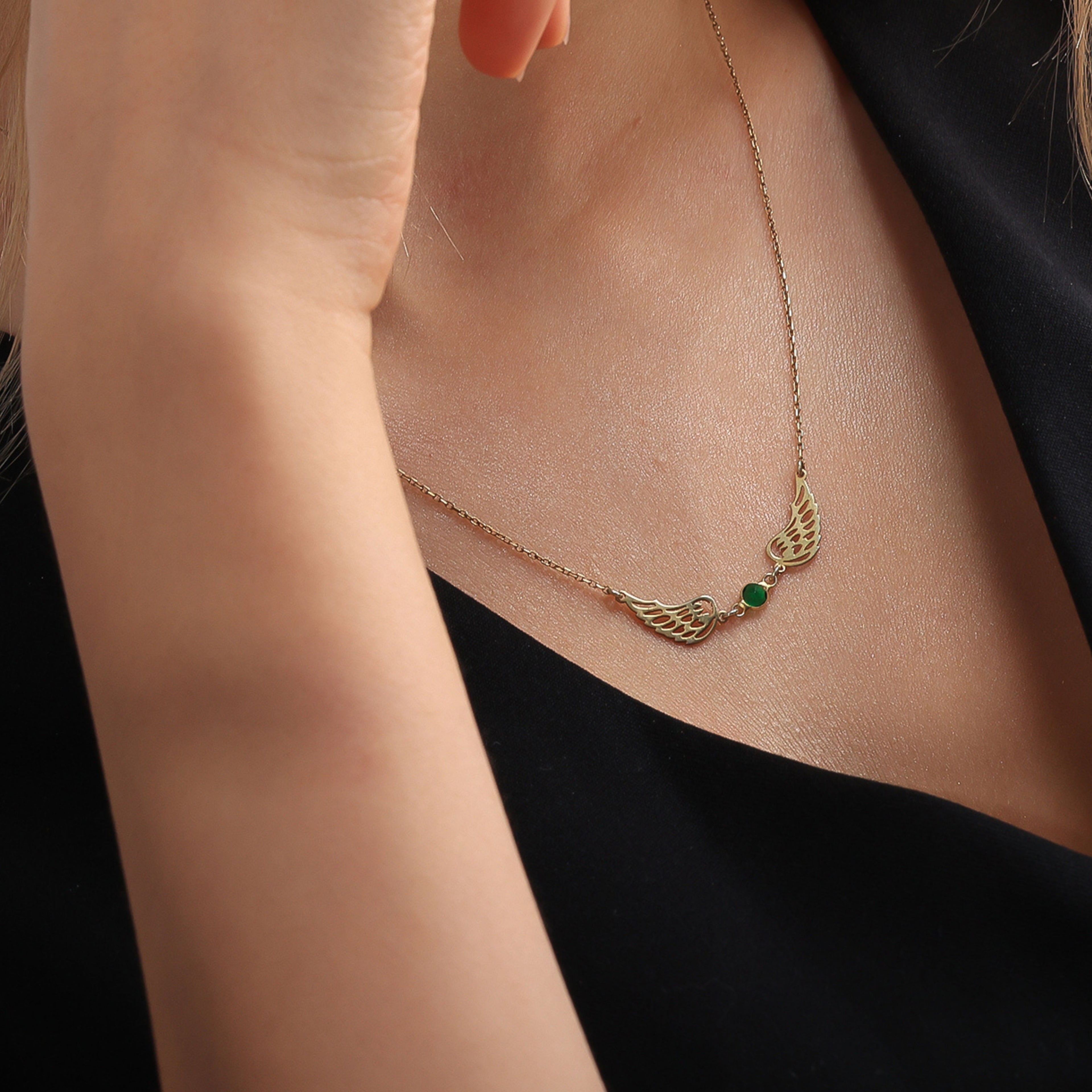 Angel Wings Birthstone Necklace for Women | Personalized Wing Jewelry Gift - Dainty Gift Jewelry