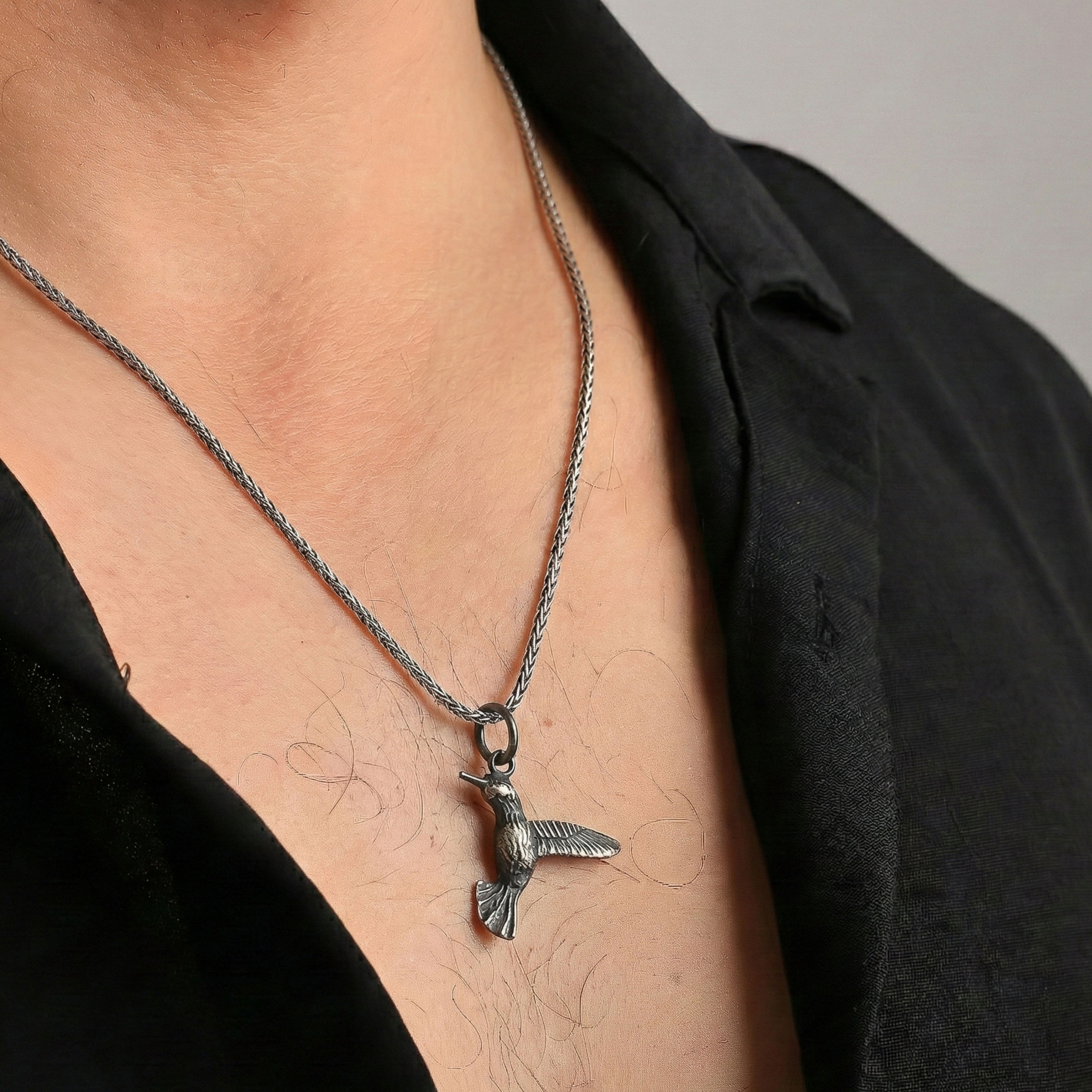 Hummingbird Pendant Necklace for Men | Gold Plated & Oxidized Silver Bird Charm - Dainty Gift Jewelry