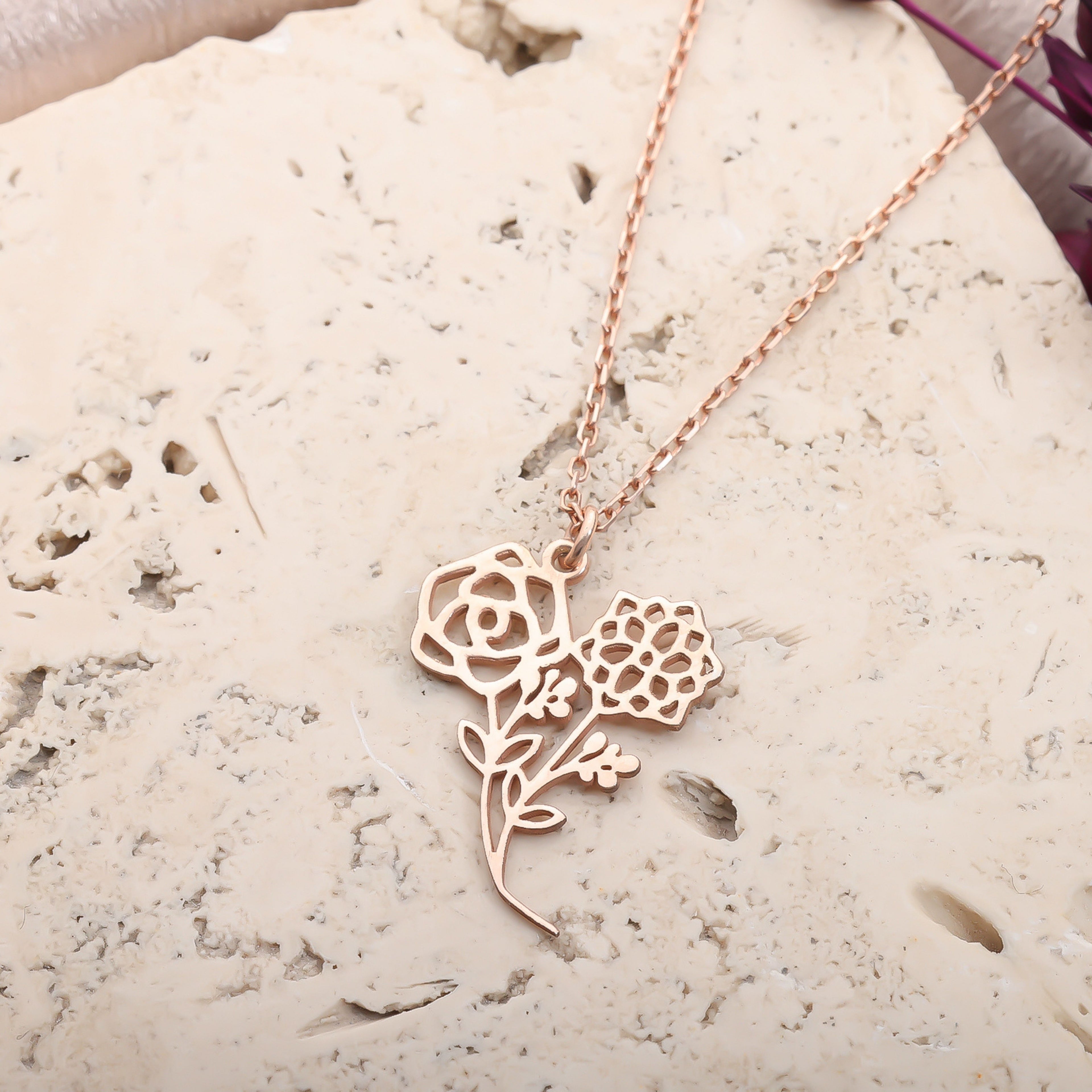 Personalized Birth Flower Bouquet Necklace for Women