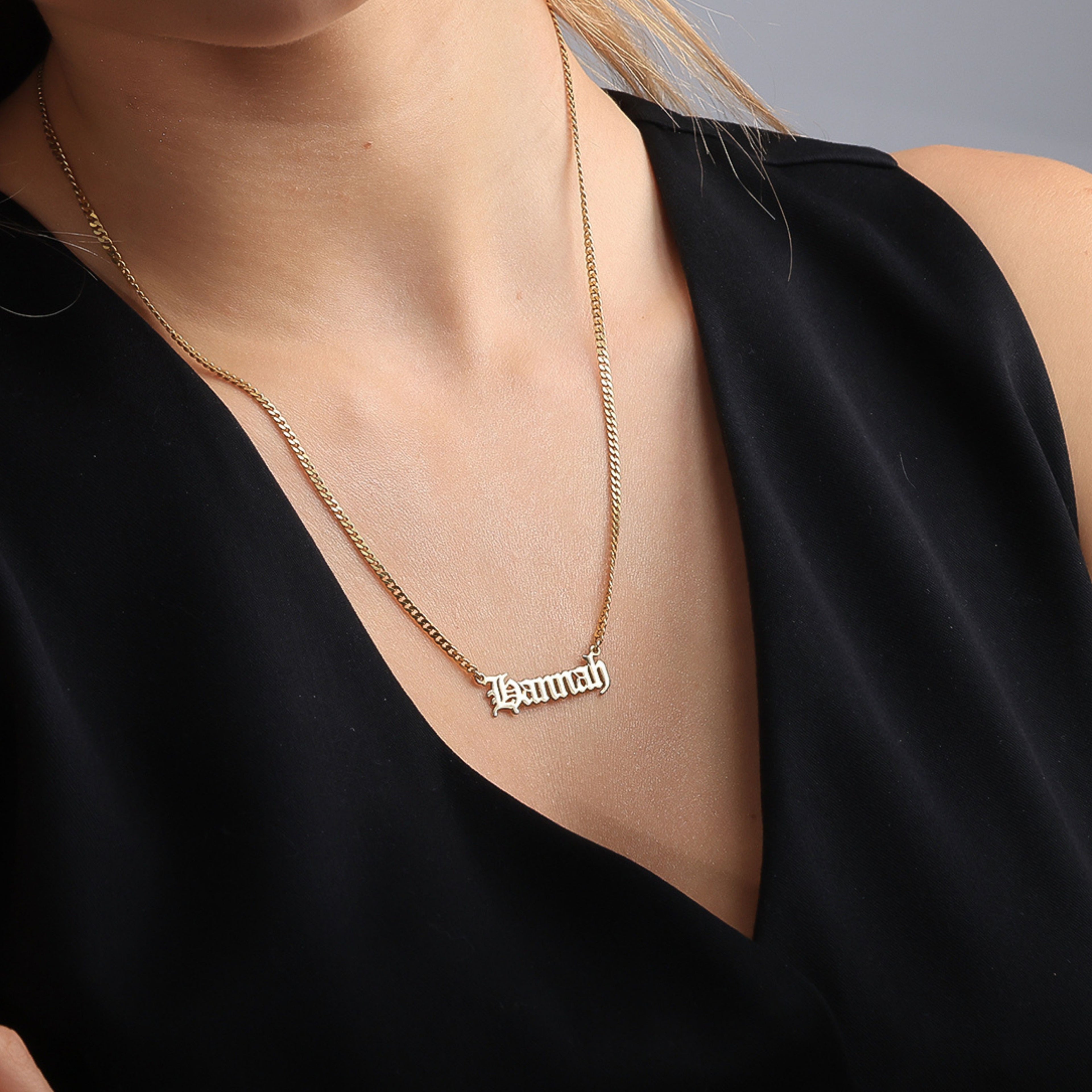 Old English Name Necklace for Women