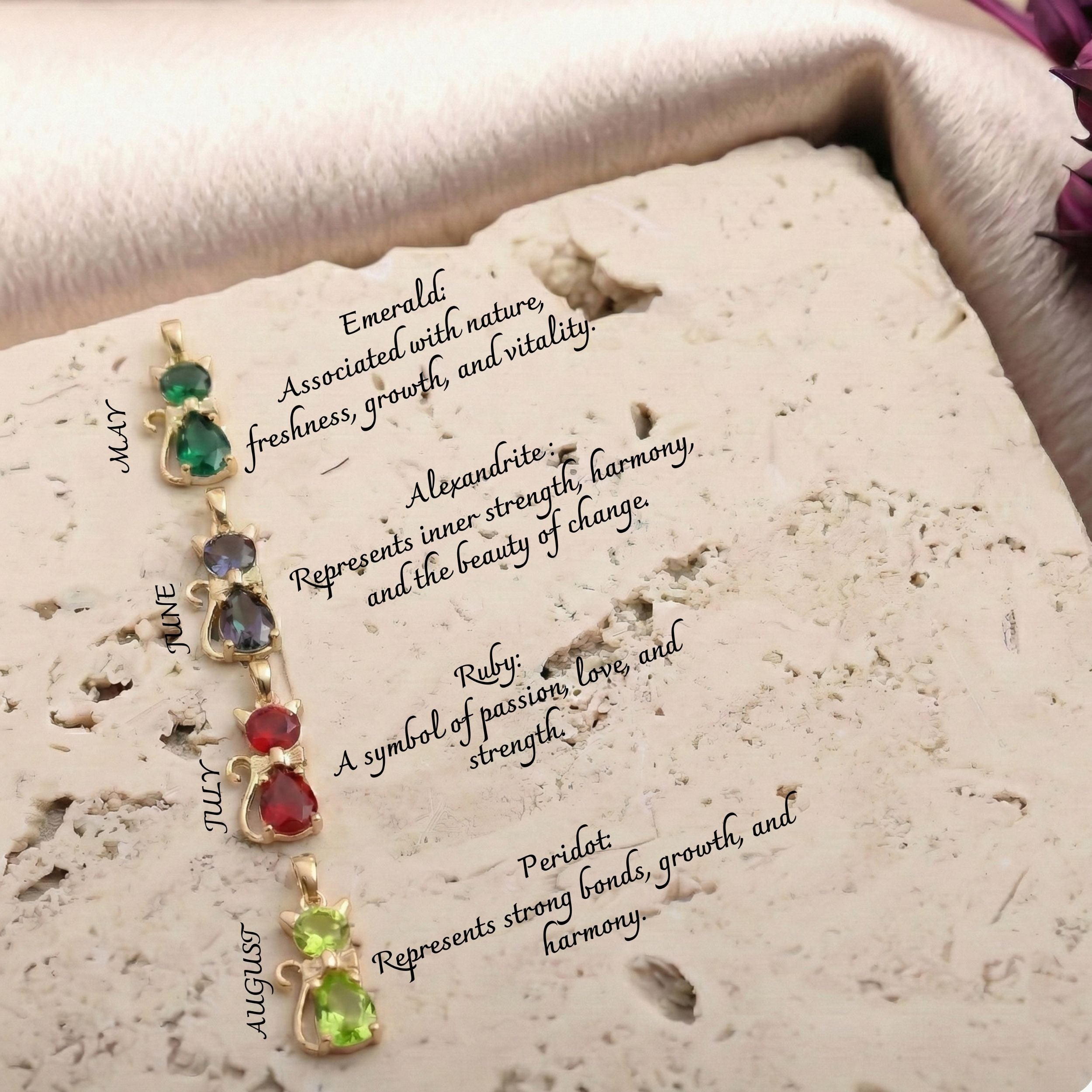 Personalized Birthstone Cat Necklace - Dainty Gift Jewelry
