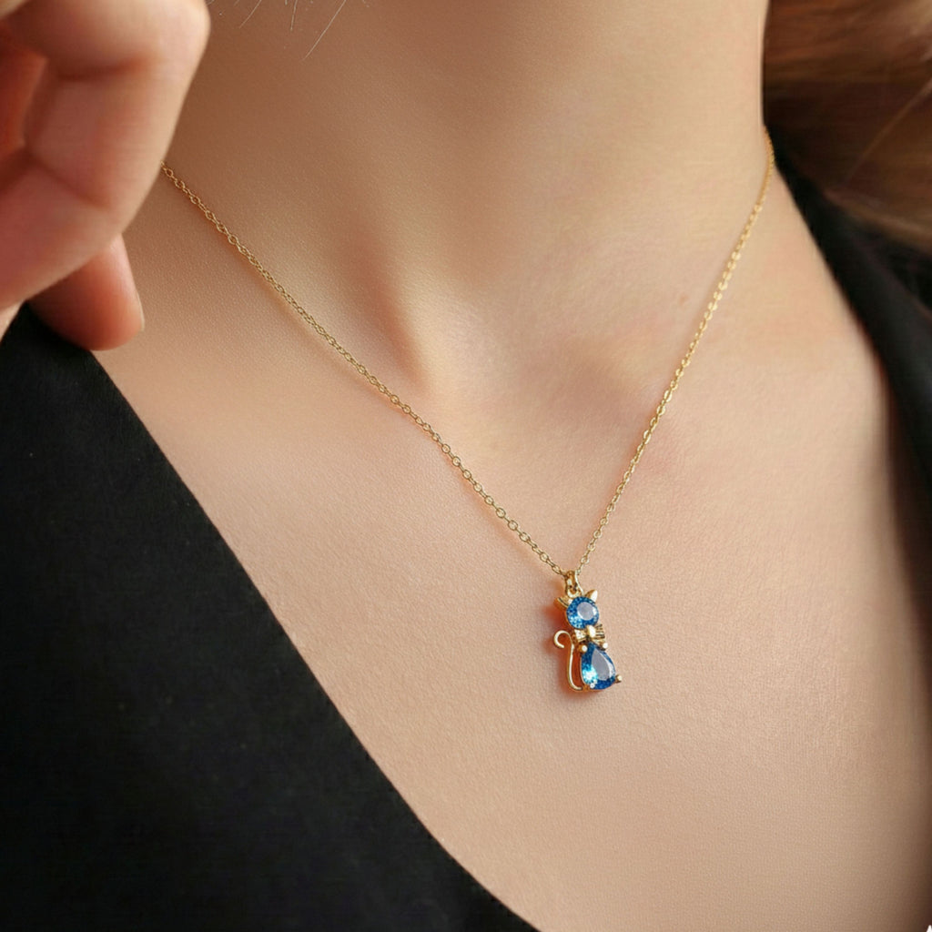 Personalized Birthstone Cat Necklace - Dainty Gift Jewelry
