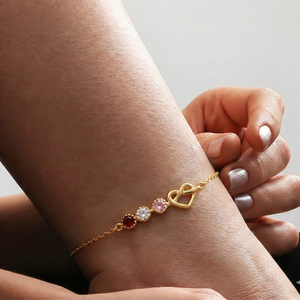 Personalized Birthstone Heart Anklet | Custom Love Charm Ankle Bracelet - Dainty Gift Jewelry
