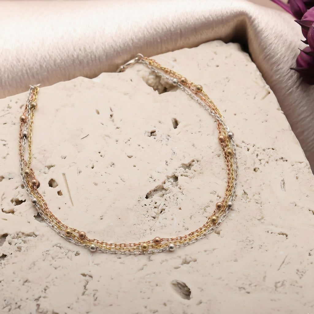 Minimal Beaded Chain Anklet | Gold Plated Layered Ankle Bracelet - Dainty Gift Jewelry