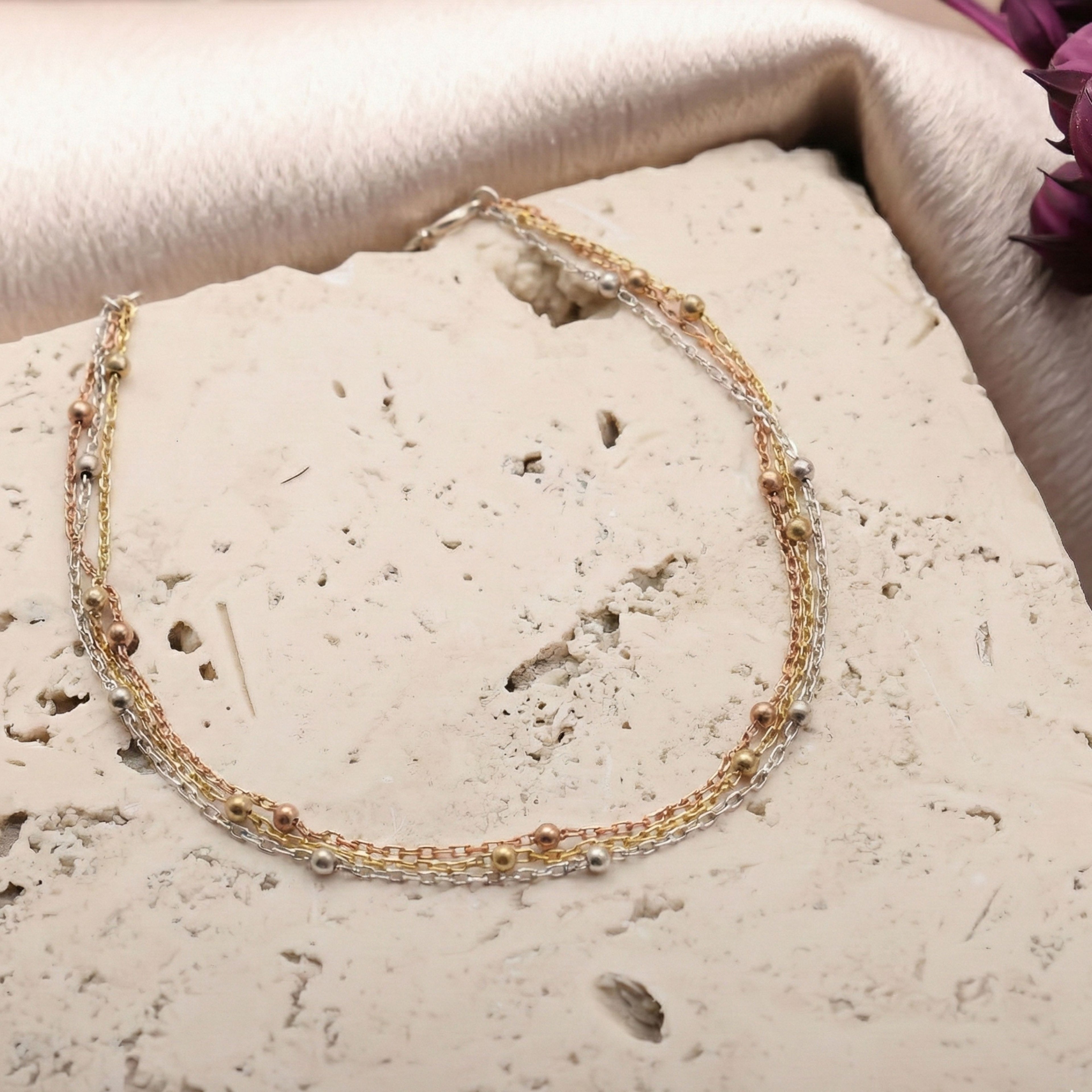 Minimal Beaded Chain Anklet | Gold Plated Layered Ankle Bracelet - Dainty Gift Jewelry