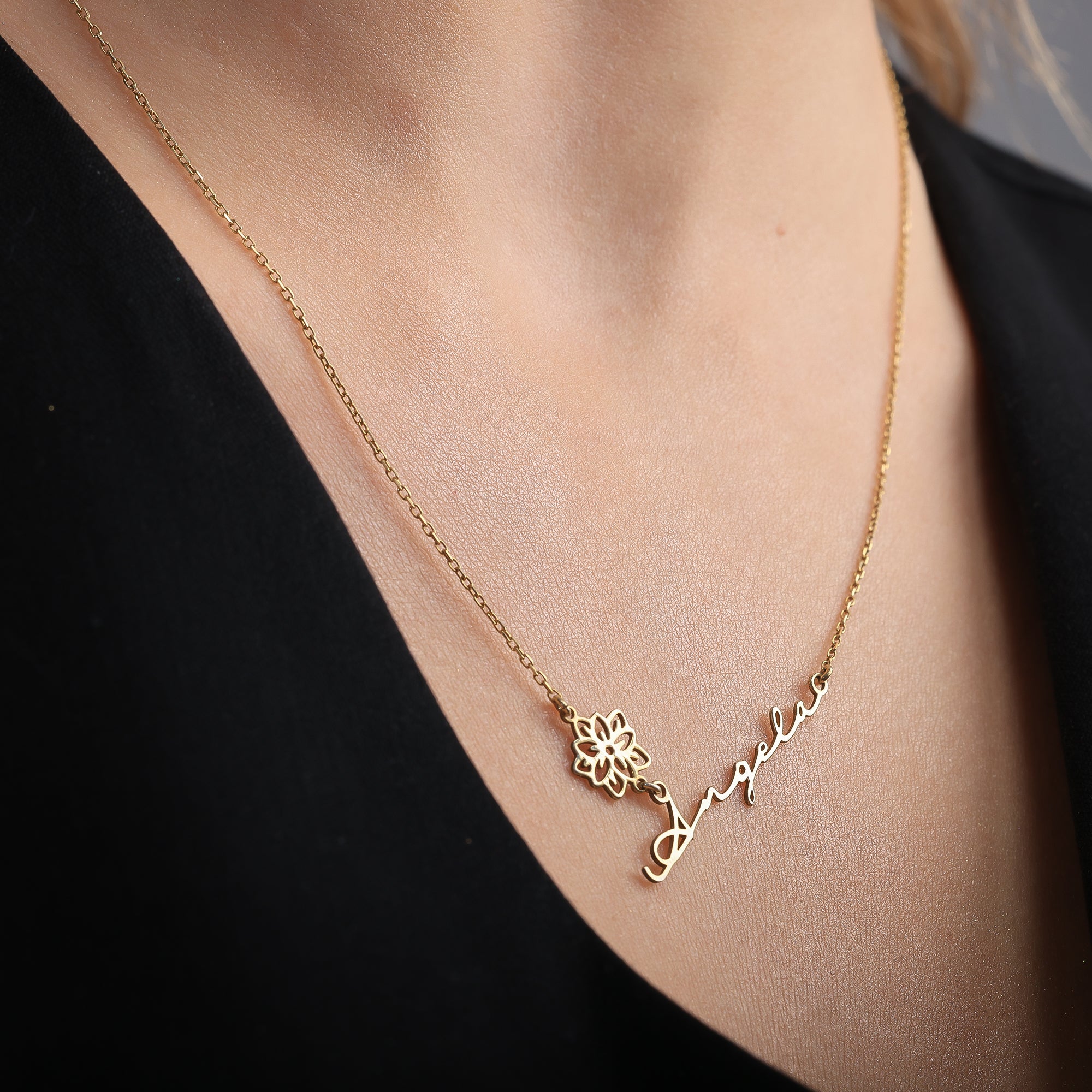 Personalized Birth Flower Name Necklace | Custom Floral Name Jewelry - Dainty Gift Jewelry