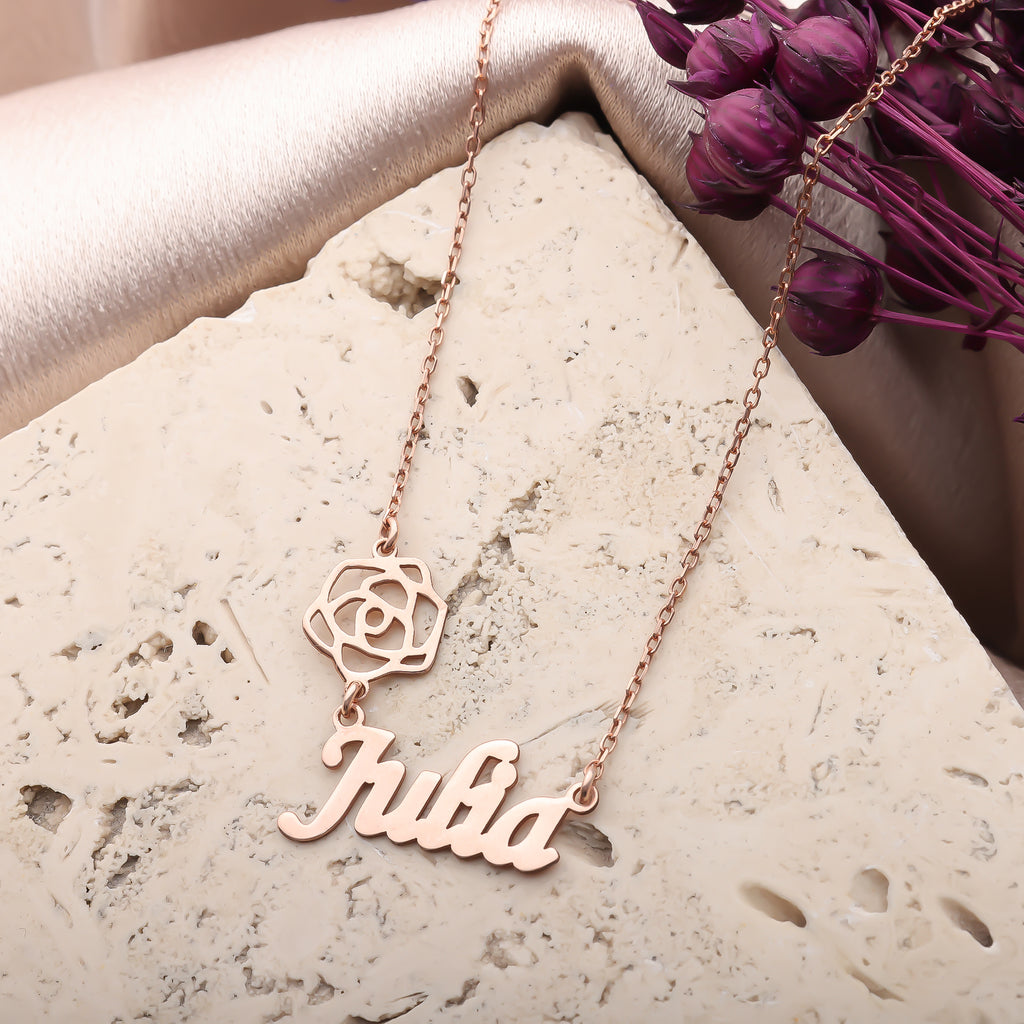 Personalized Birth Flower Name Necklace | Custom Floral Name Jewelry - Dainty Gift Jewelry