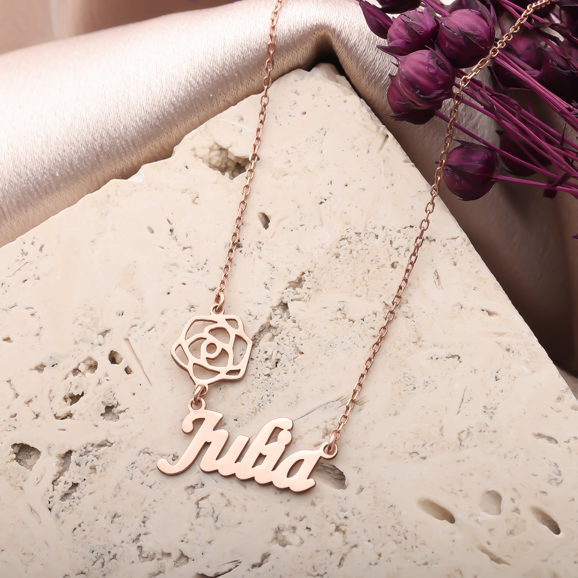 Personalized Birth Flower Name Necklace | Custom Floral Name Jewelry - Dainty Gift Jewelry