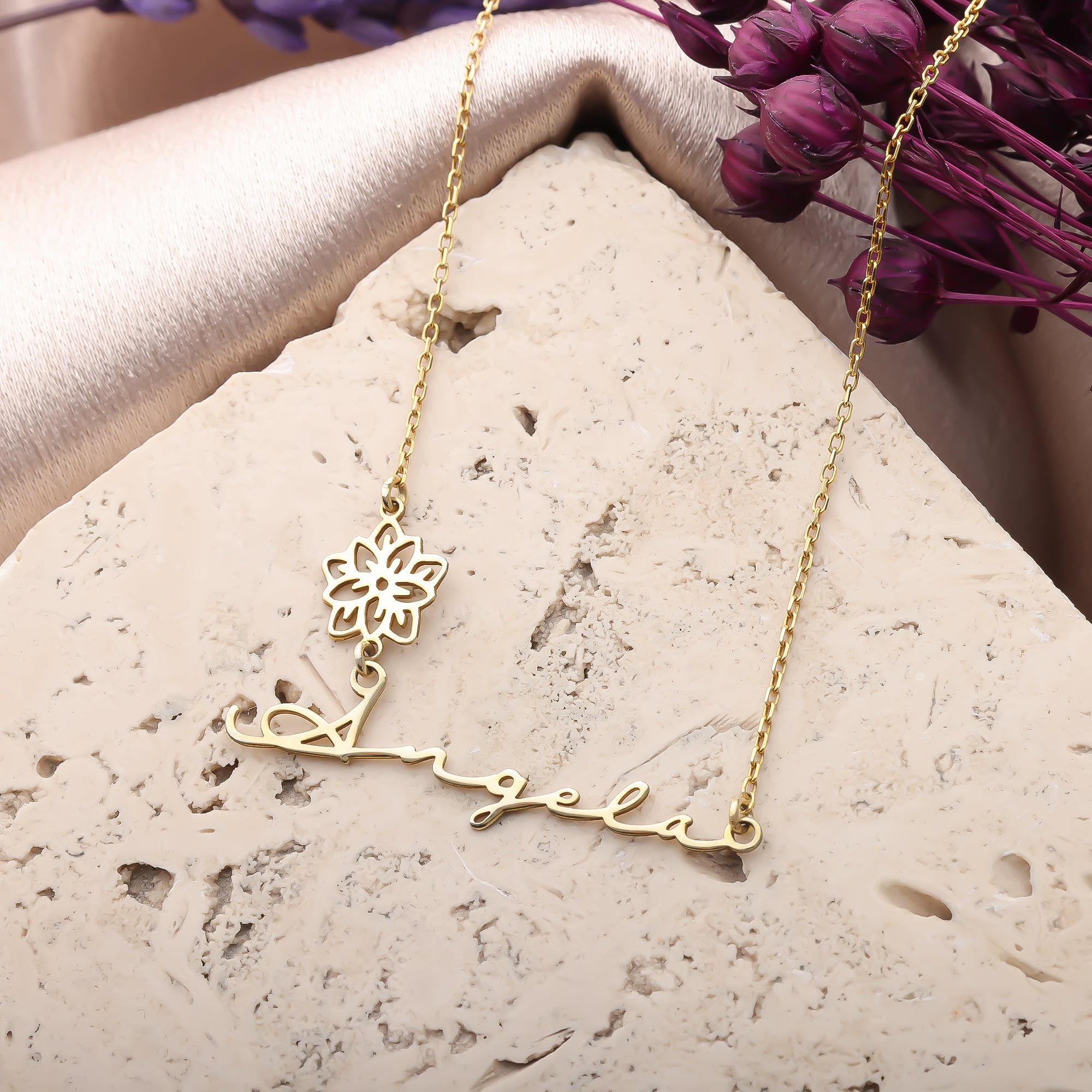 Personalized Birth Flower Name Necklace | Custom Floral Name Jewelry - Dainty Gift Jewelry