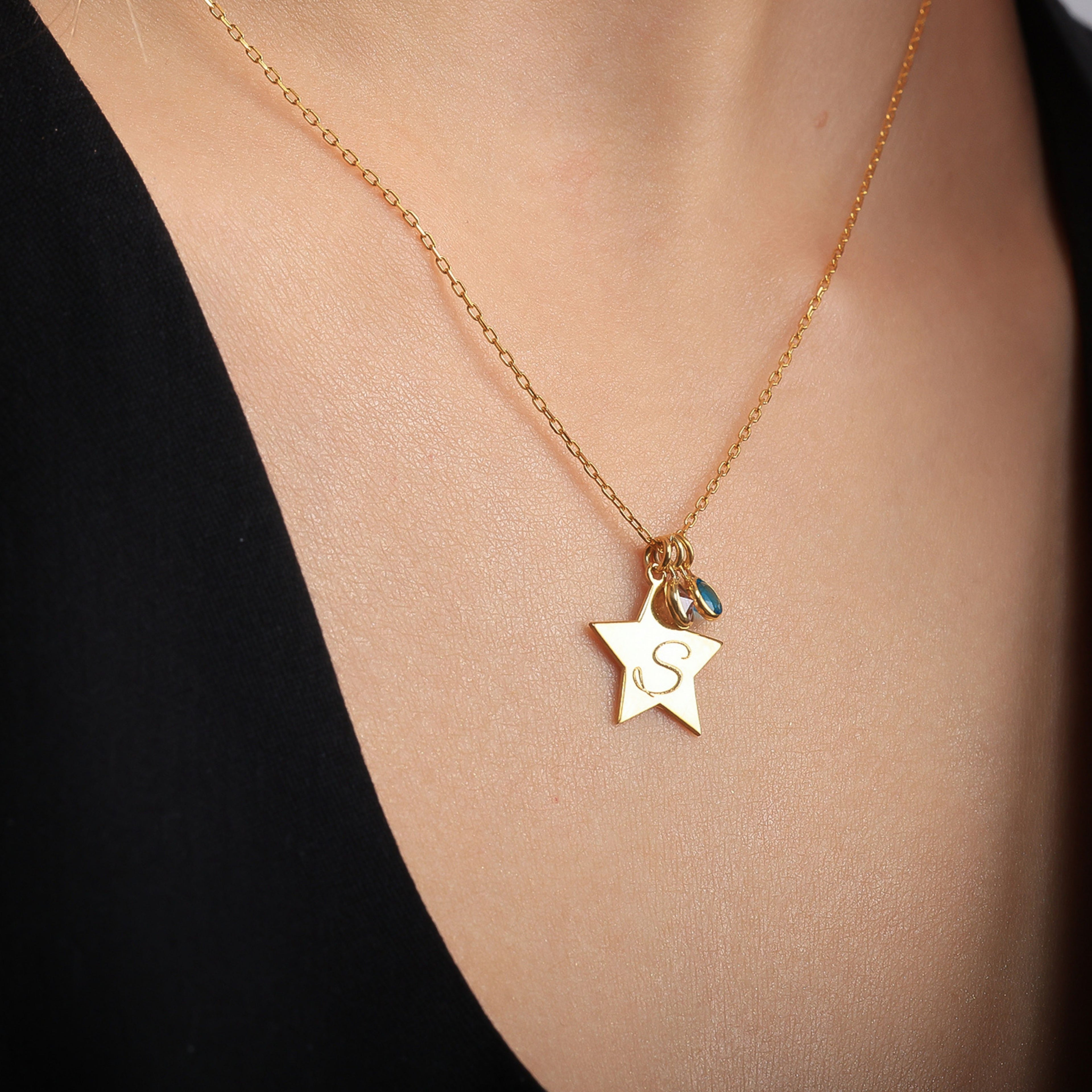 Custom Star Letter Necklace with Birthstones | Meaningful Gift Jewelry