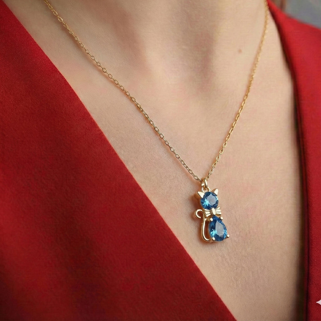 Personalized Birthstone Cat Necklace - Dainty Gift Jewelry