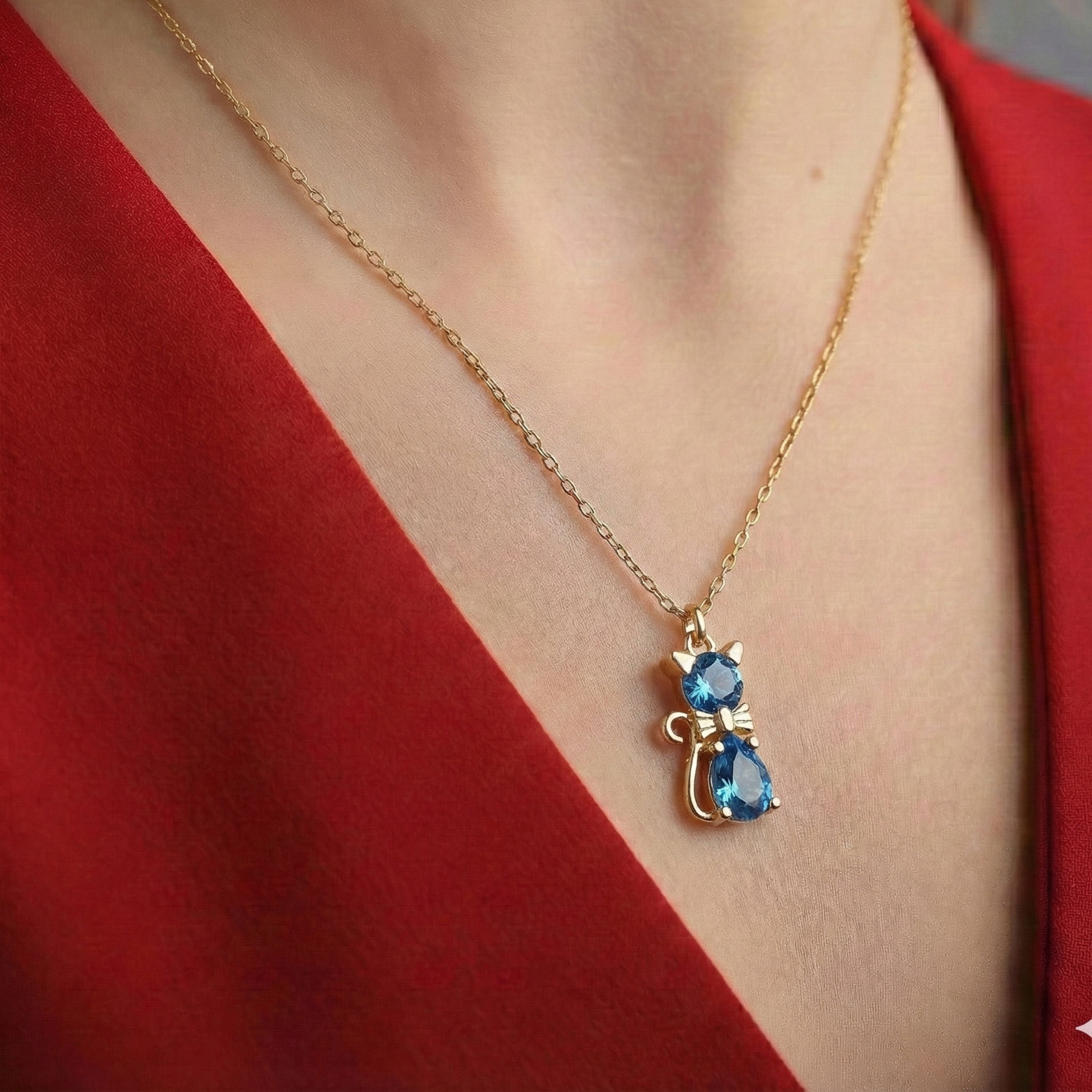Personalized Birthstone Cat Necklace - Dainty Gift Jewelry