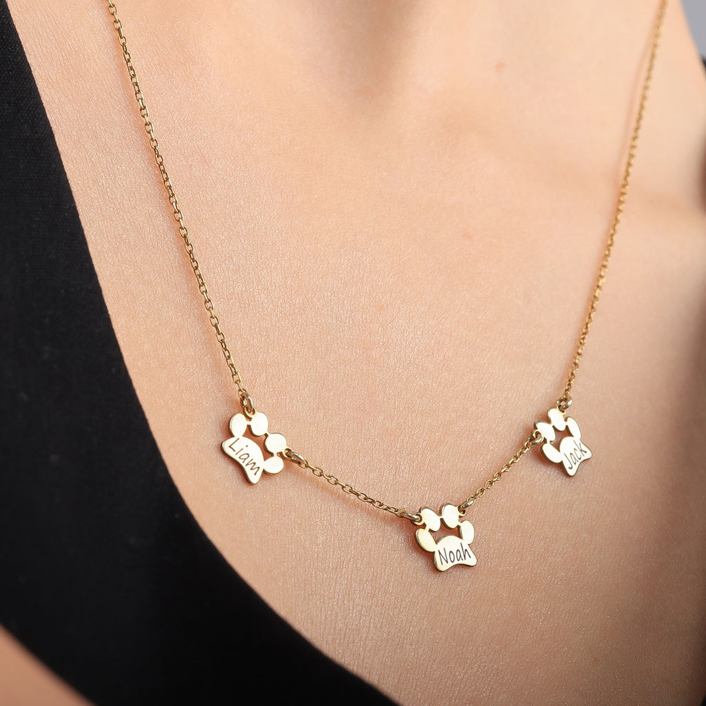 Personalized Paw Print Name Necklace | Custom Dog & Cat Memorial Jewelry - Dainty Gift Jewelry