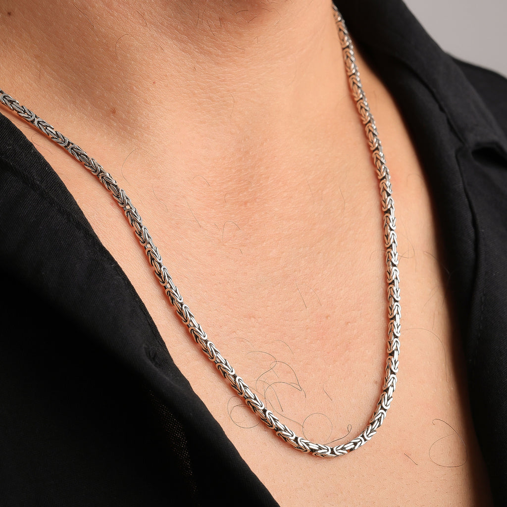 Men’s Byzantine Chain Necklace | King Chain Silver Look Bold Men Jewelry Gift - Dainty Gift Jewelry