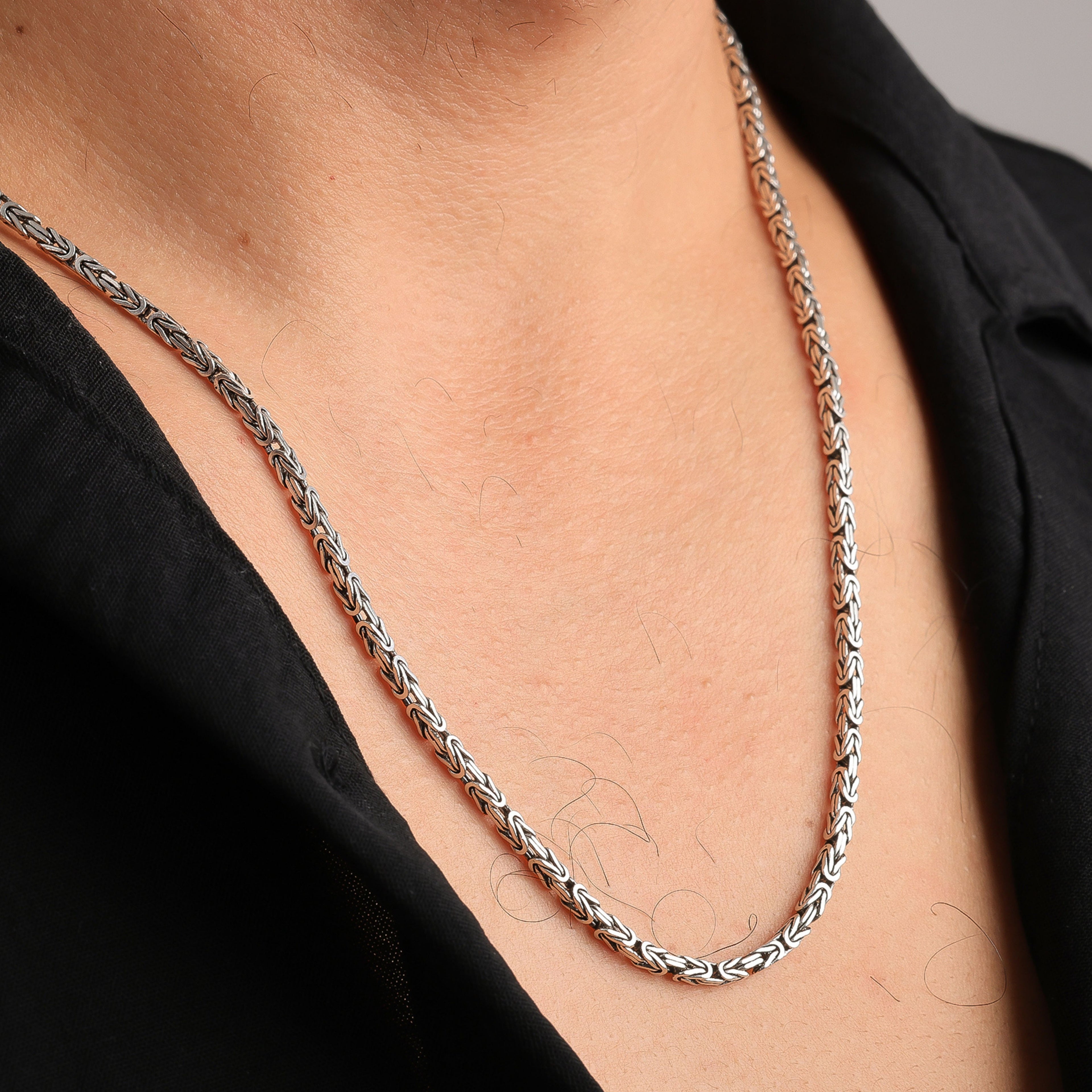 Men’s Byzantine Chain Necklace | King Chain Silver Look Bold Men Jewelry Gift - Dainty Gift Jewelry