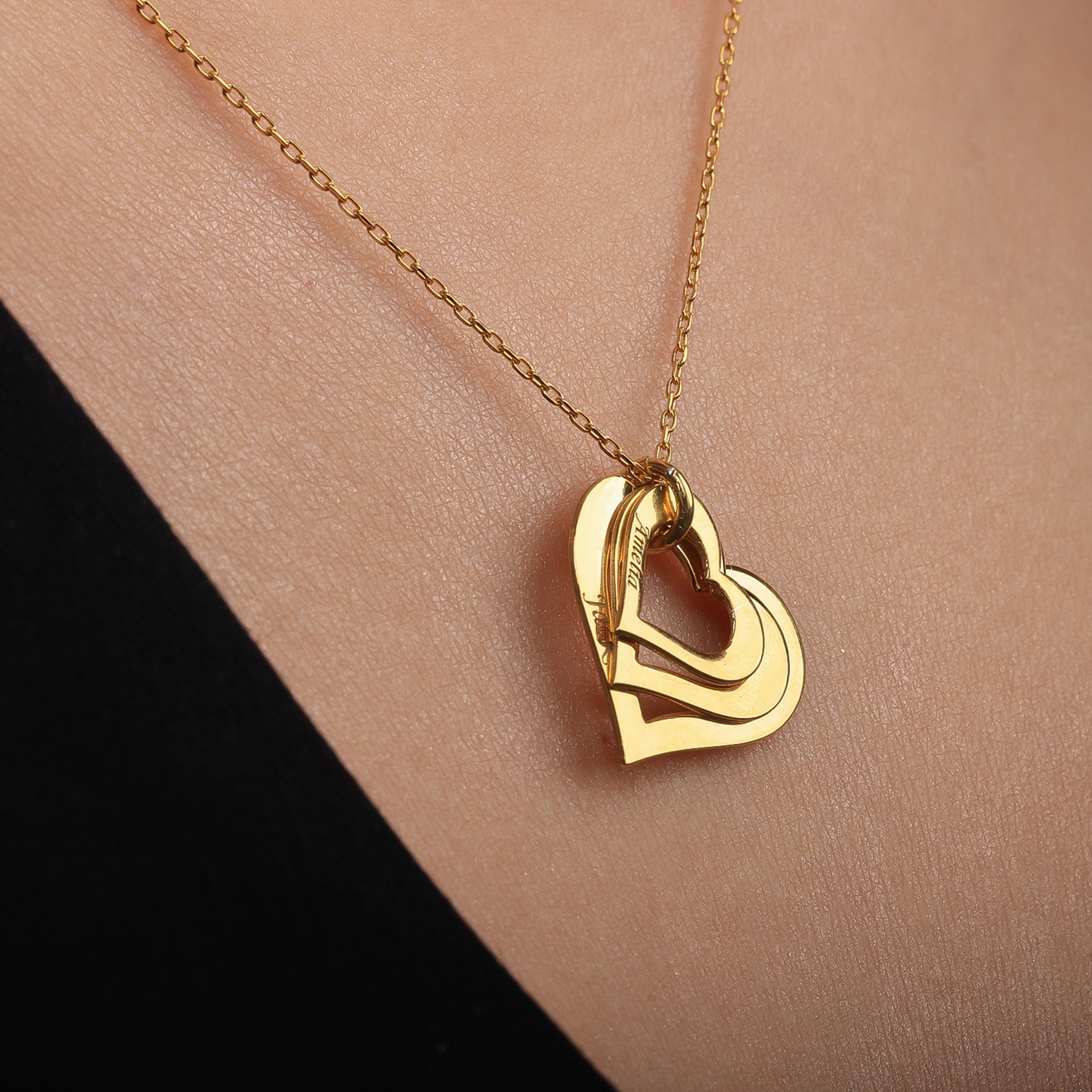 Personalized 4 Name Heart Family Necklace