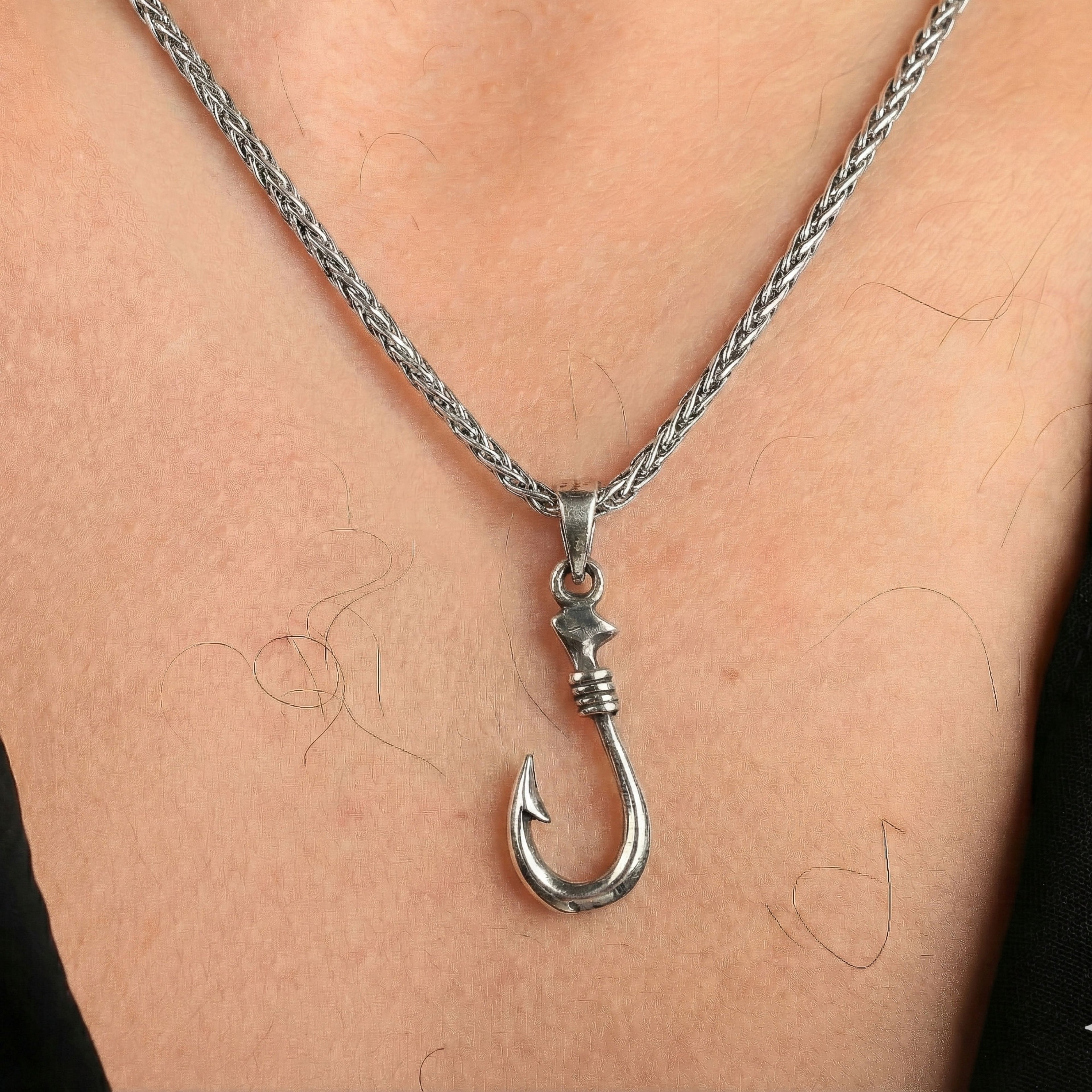Fish Hook Necklace for Men | Silver Fishing Pendant - Dainty Gift Jewelry