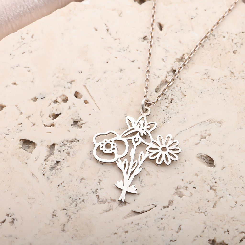 Personalized Birth Flower Bouquet Necklace for Women