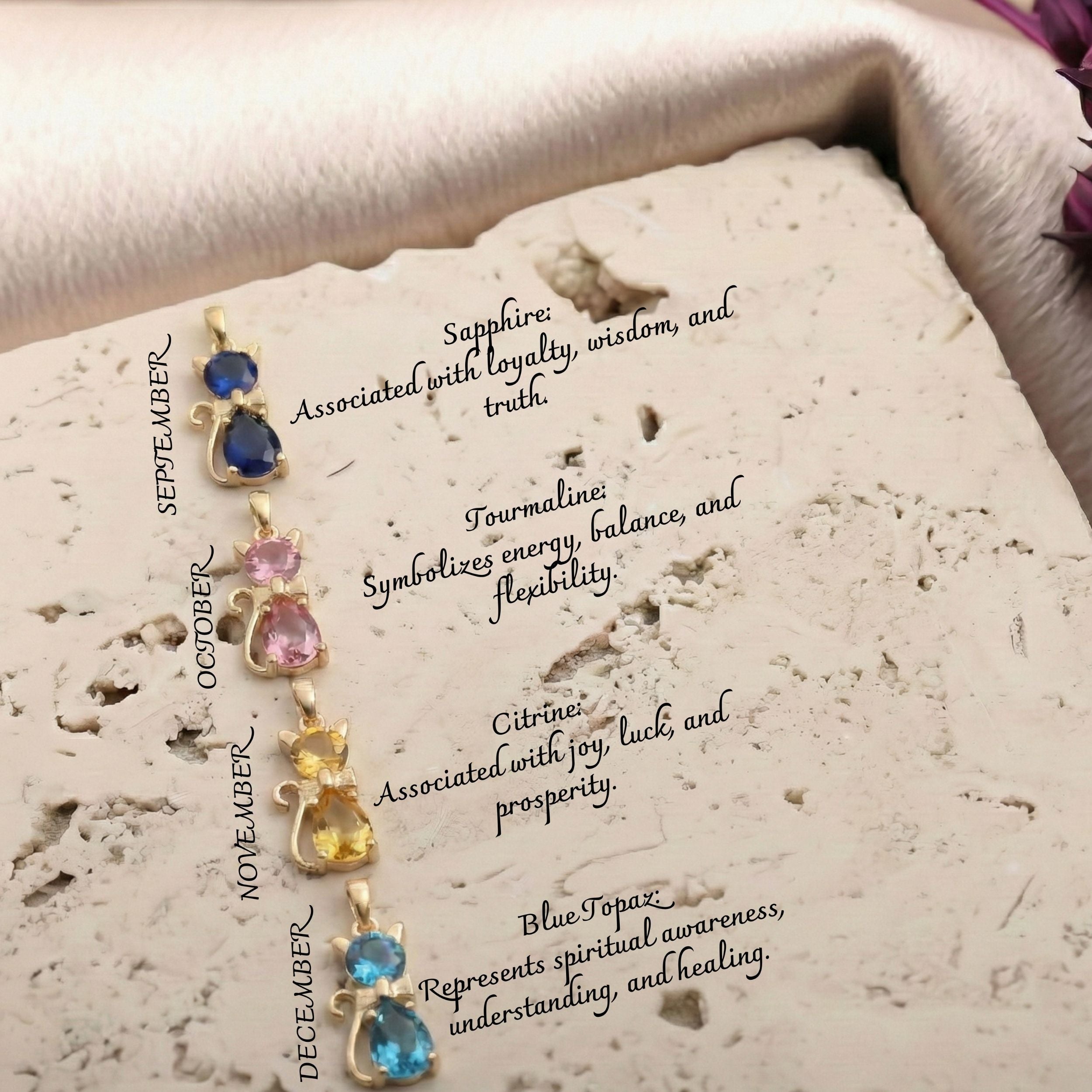 Personalized Birthstone Cat Necklace - Dainty Gift Jewelry