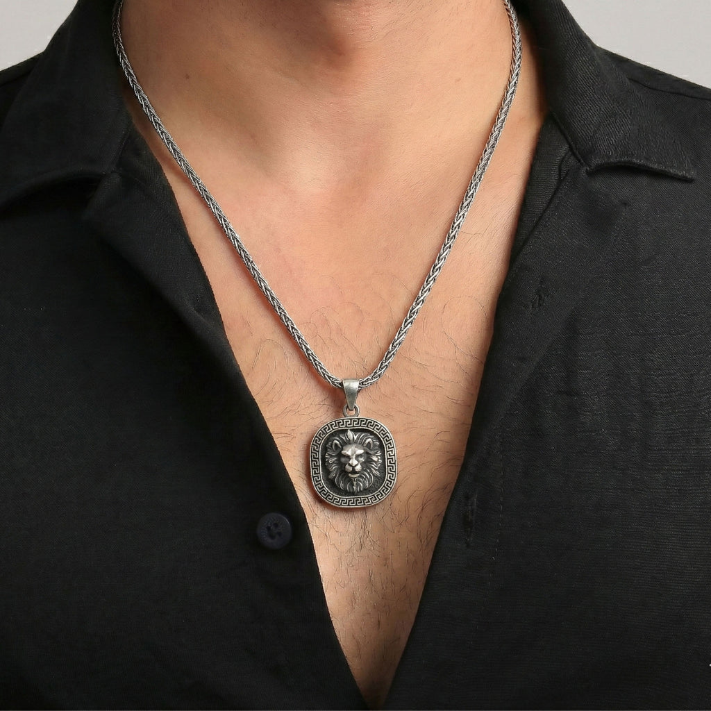 Lion Head Necklace for Men | Strength & Power Symbolic Silver Pendant Gift - Dainty Gift Jewelry