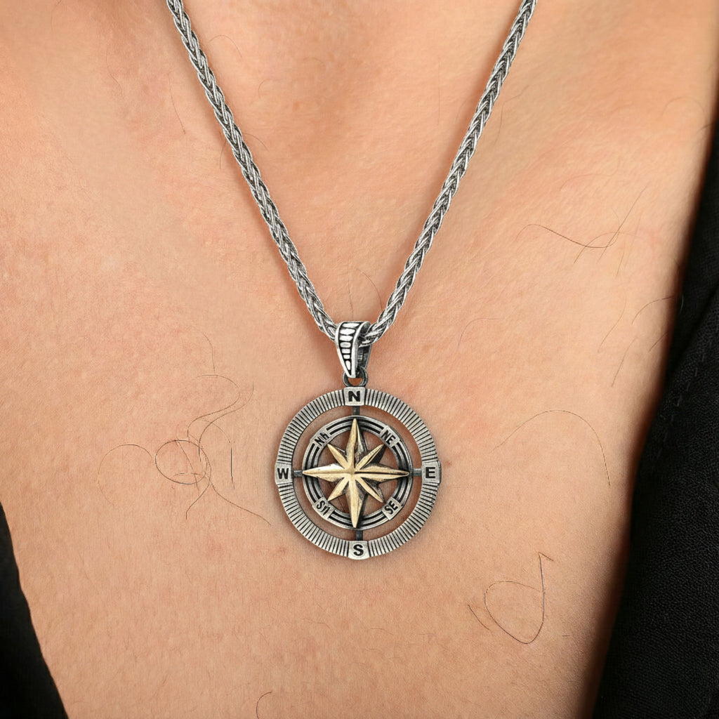 Sterling Silver North Star Compass Necklace - Dainty Gift Jewelry