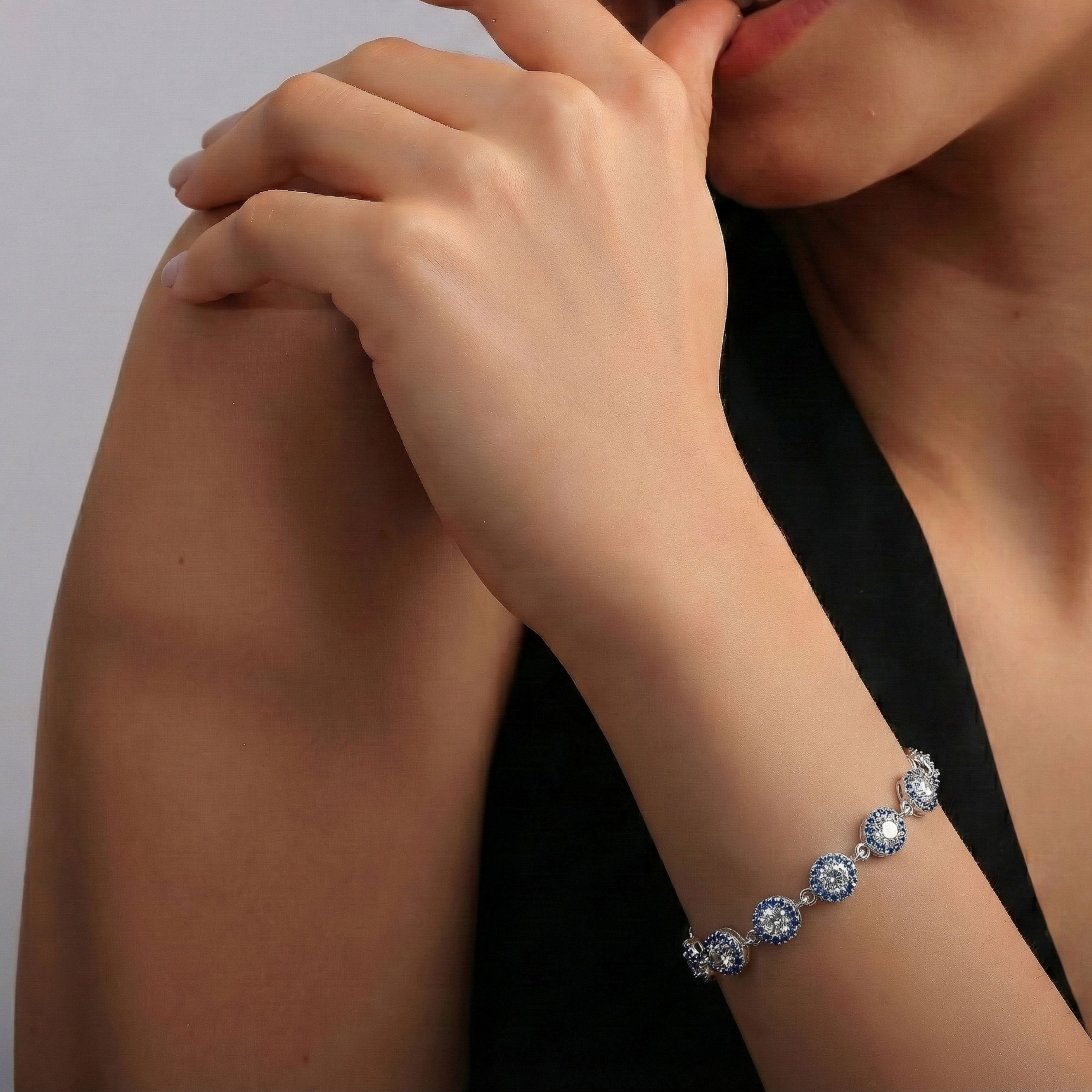 925 Sterling Silver Blue & White CZ Tennis Bracelet - Dainty Gift Jewelry