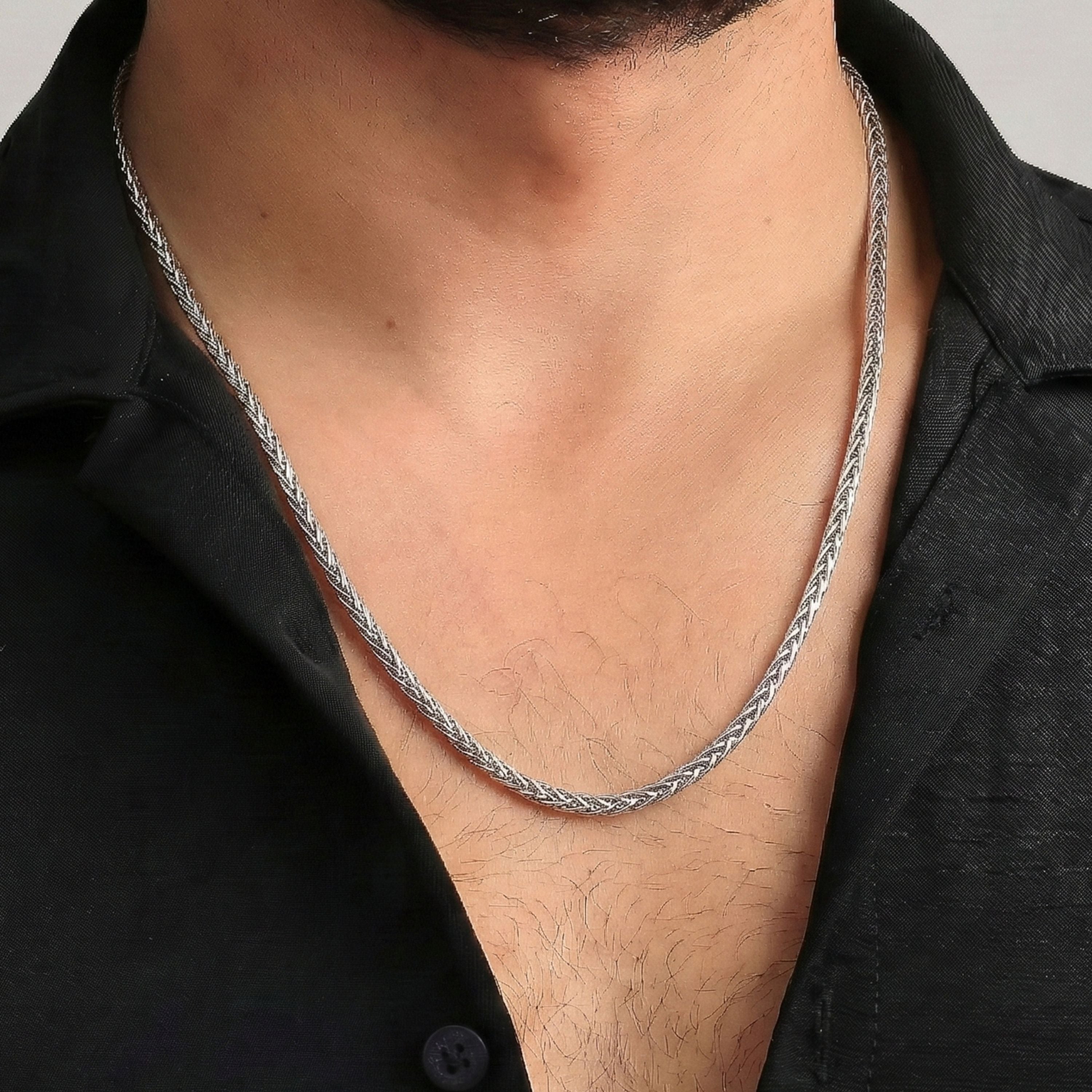Men’s Braided Chain Necklace | Wheat Chain Silver Look Minimal Men Jewelry - Dainty Gift Jewelry