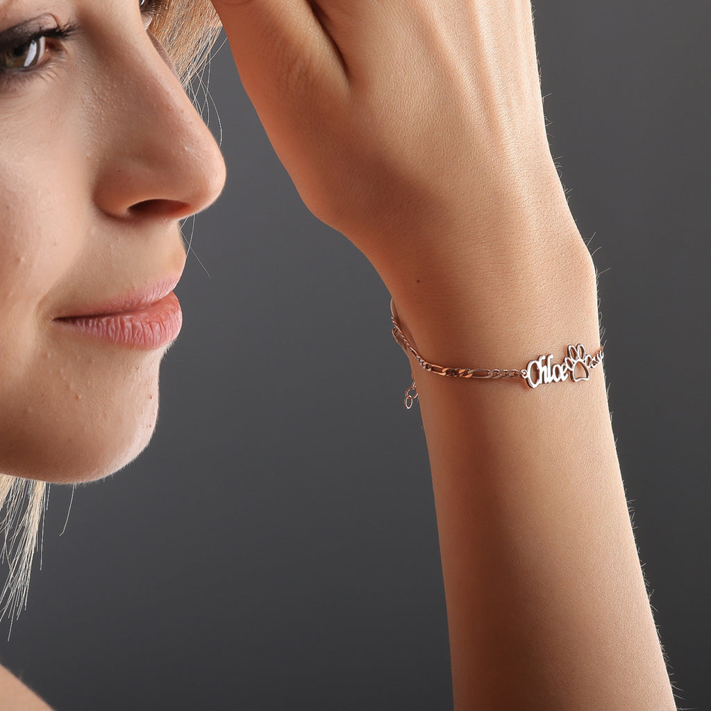 Personalized Paw Name Bracelet | Custom Pet Name Jewelry - Dainty Gift Jewelry