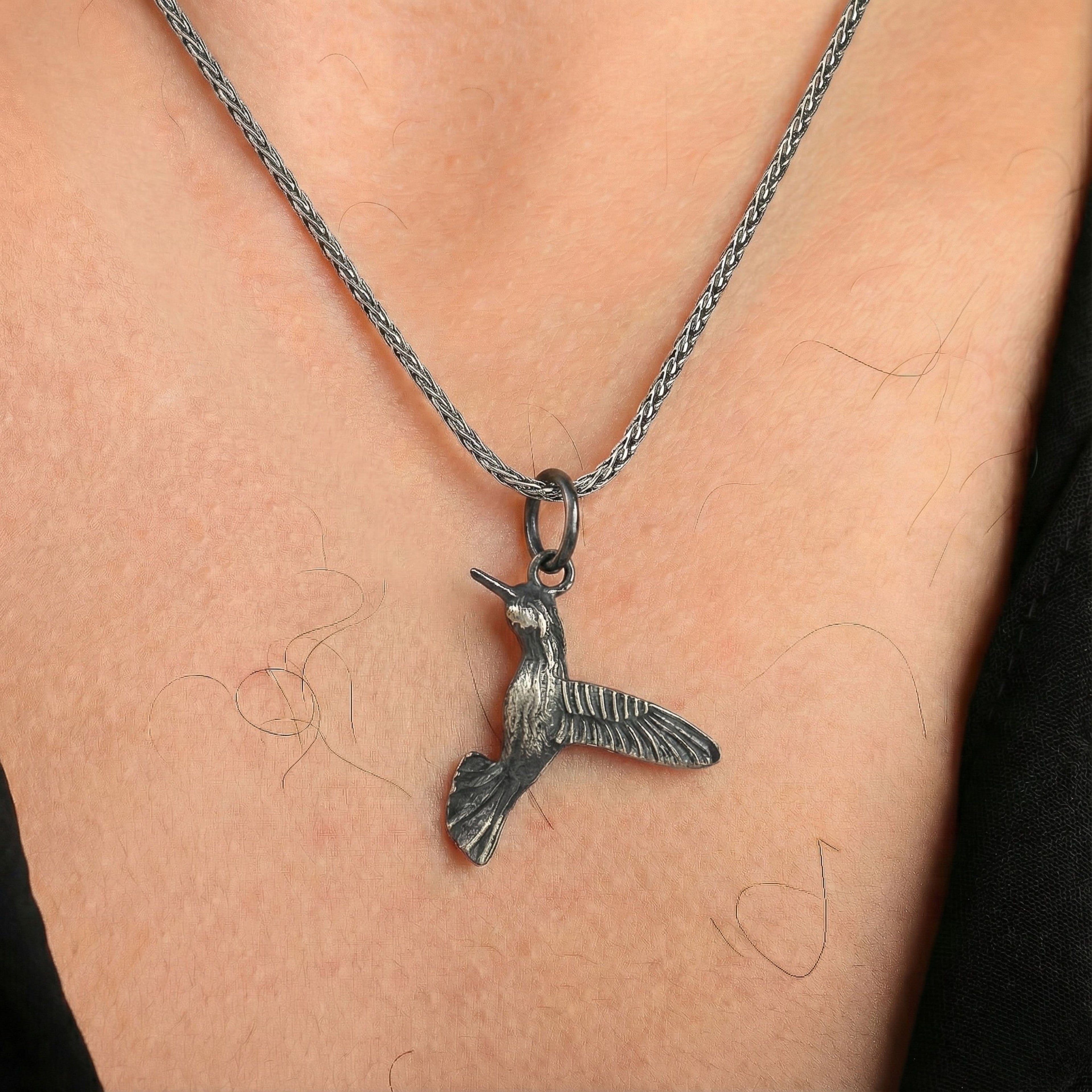 Hummingbird Pendant Necklace for Men | Gold Plated & Oxidized Silver Bird Charm - Dainty Gift Jewelry