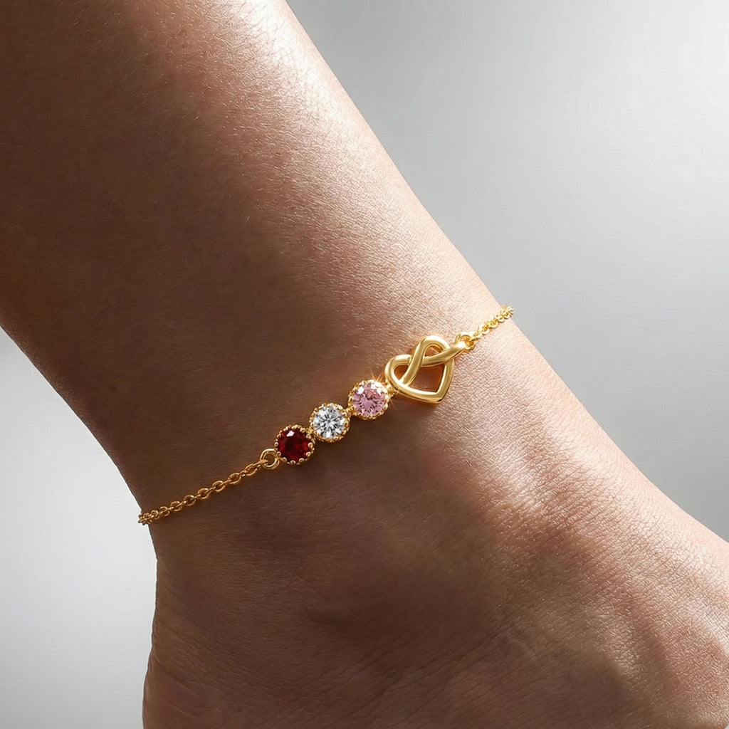 Personalized Birthstone Heart Anklet | Custom Love Charm Ankle Bracelet - Dainty Gift Jewelry